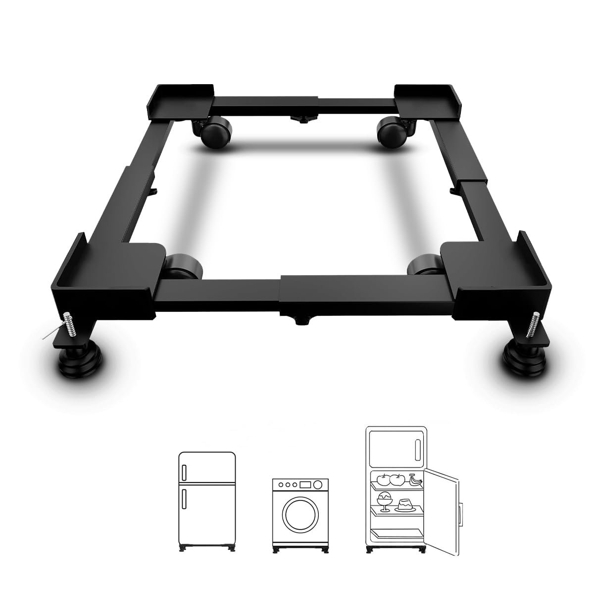 Hipkoo Adjustable Washing Machine Stand with Wheels | Heavy Duty Steel Trolley for 7–12 Kg Top/Front Load Washer, Fridge & Dishwasher, 360° Rotating Wheels, Anti-Vibration Pads, 170 kg Capacity, B
