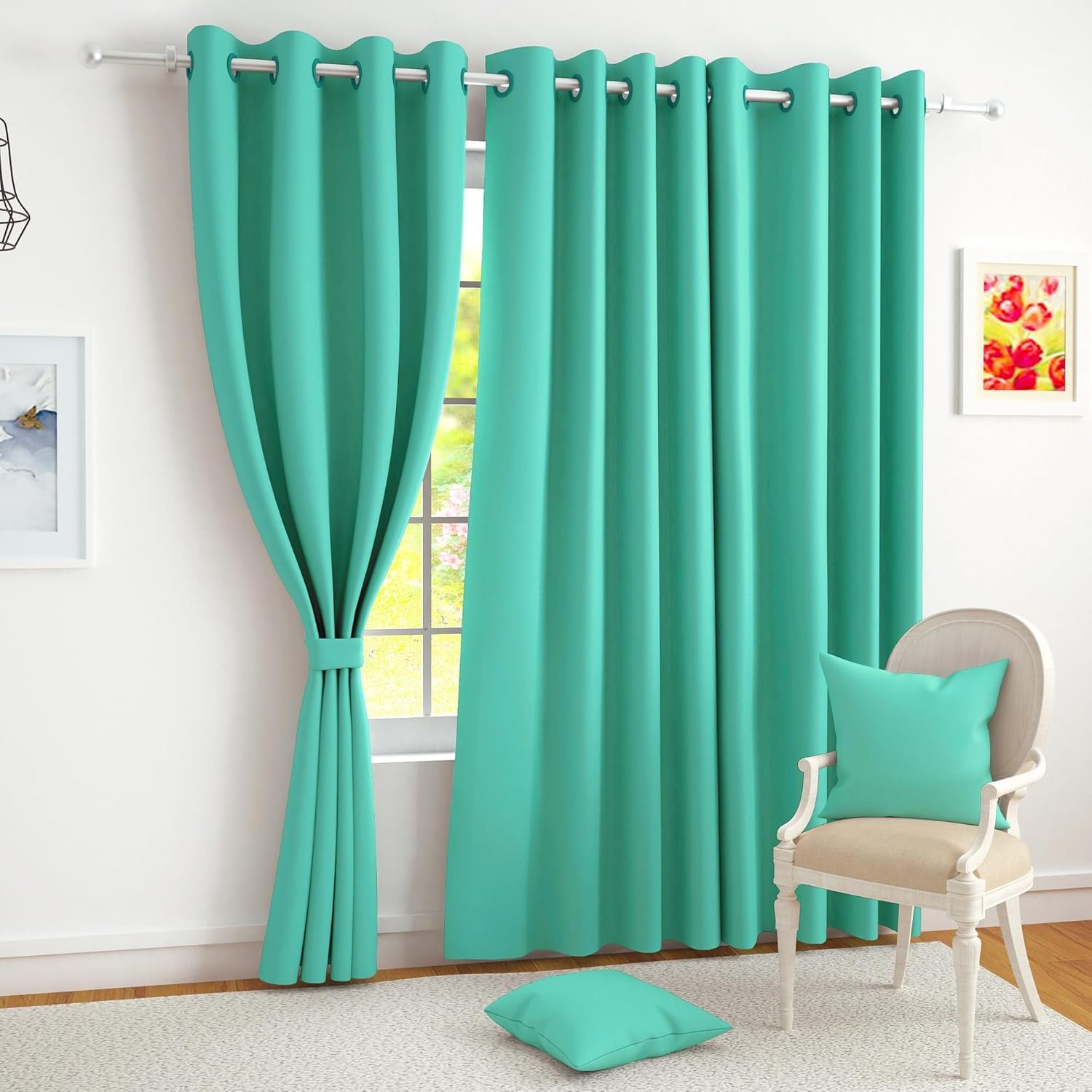 Story@Home 100% True Blackout Door Curtains 7 Feet Long Set of 1 | Plain Design | Room Darkening Curtain | Thermal Insulated Curtains for Living Room, Bedroom | (116 x 215 cm, Mint Green)