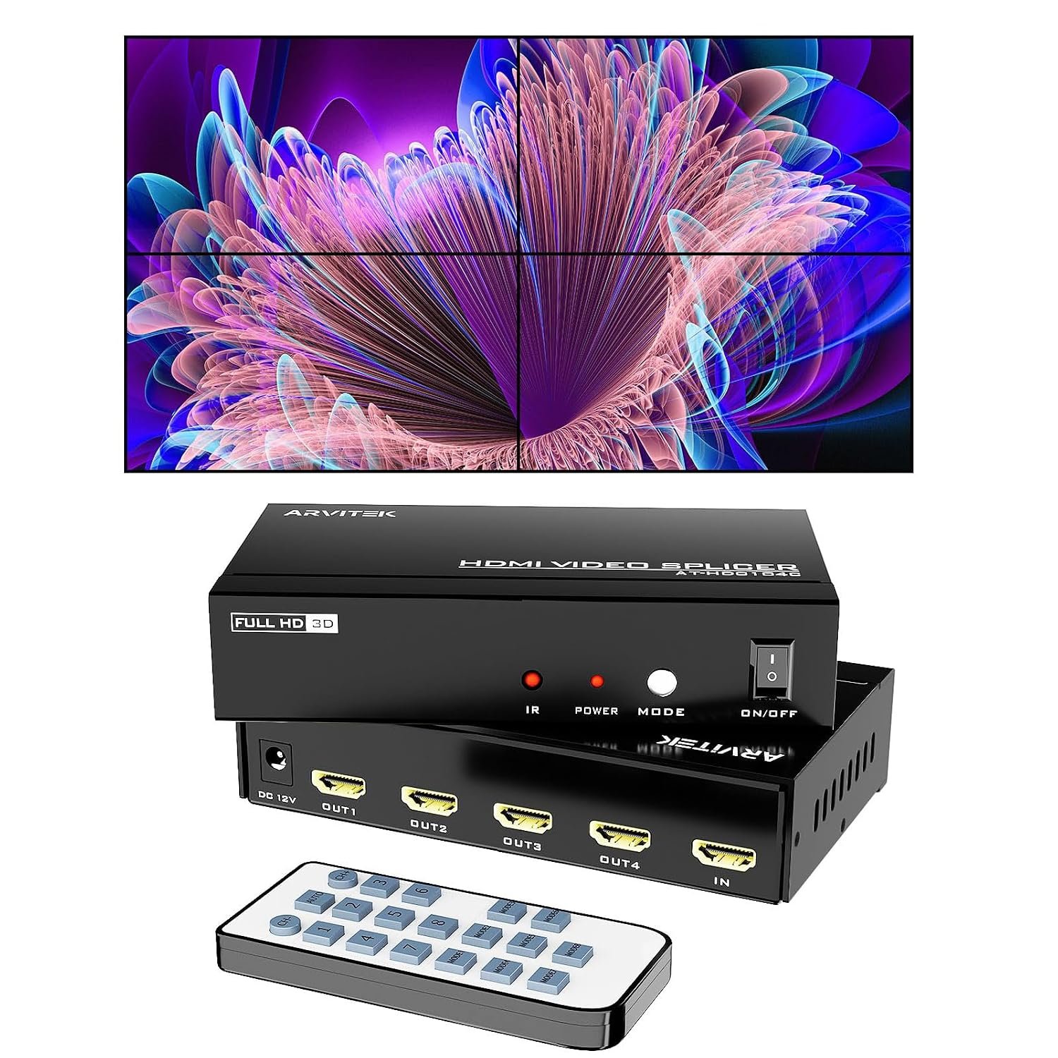 HDMI Video Wall Controller 2x2 4K, 4 Screens Into 1 Wall Display TV Wall Controller Processor with IR Remote, 8 Splicing Display Model (1x1, 1x2, 1x3, 1x4, 2x2, 2x1, 3x1, 4x1)