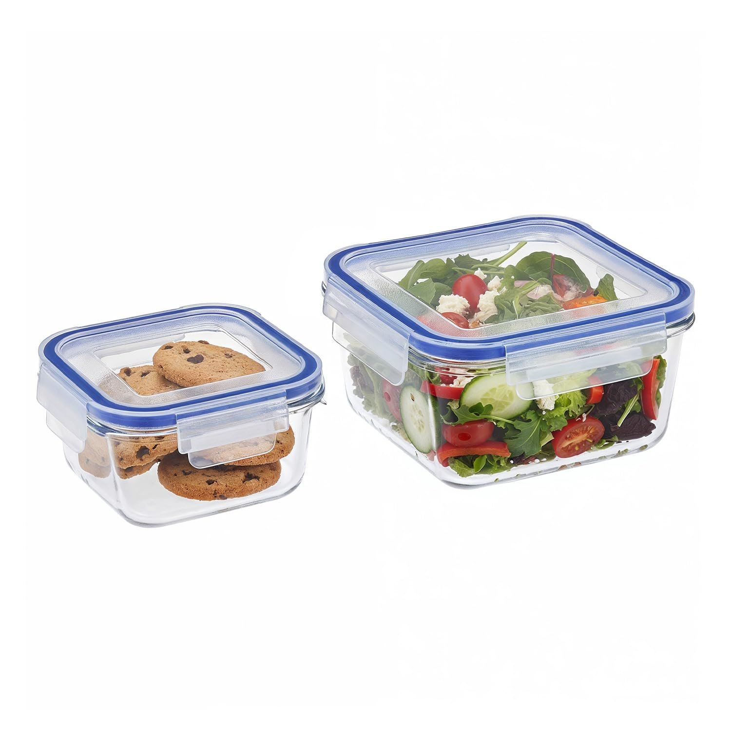 Amazon Brand - Solimo Square Glass Food Storage Container, 360 ml & 900 ml - Set of 2, Airtight, Microwave & Freezer Safe, Transparent
