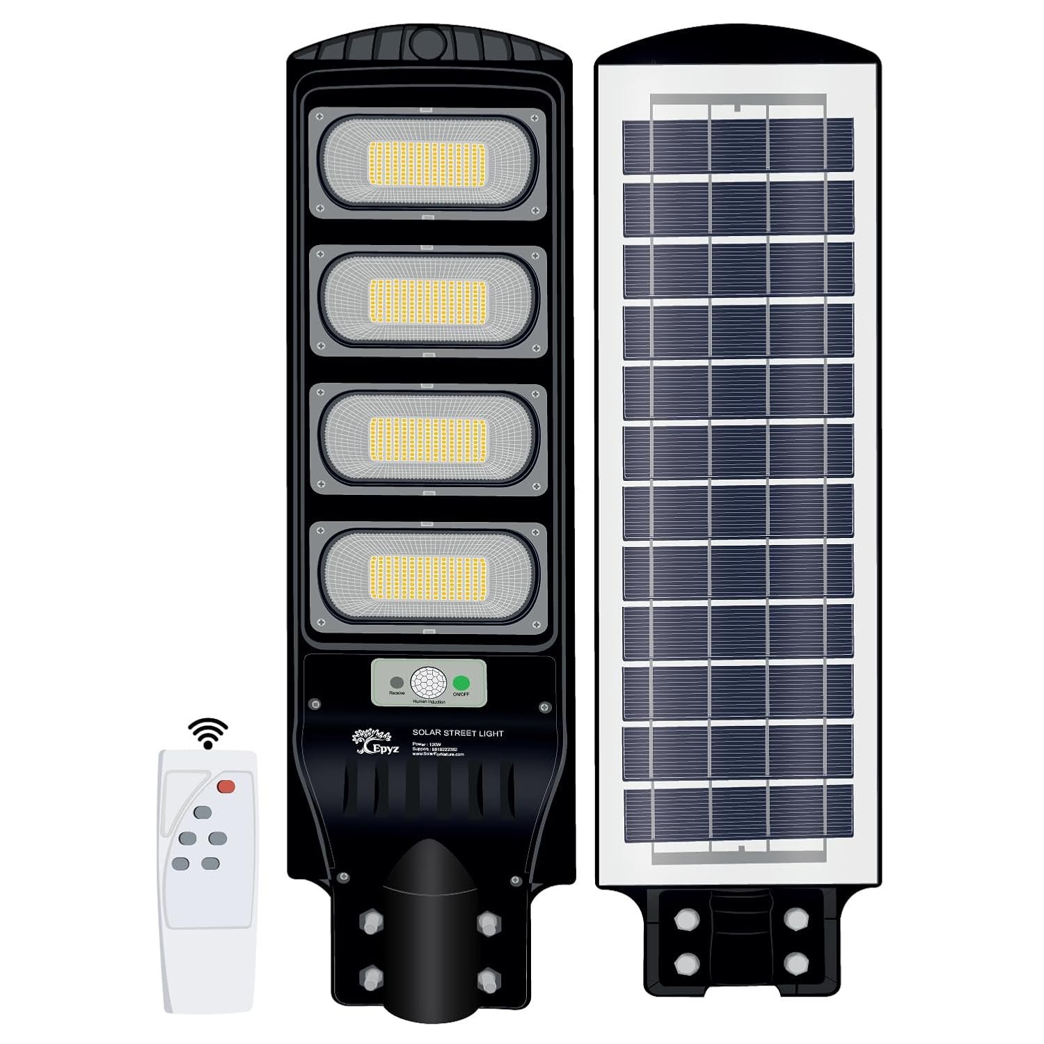 Epyz 120 Watt Solar Street Light Outdoor Waterproof with Motion Sensor and Dusk to Dawn for Garden Street, Lawn [ with Out Pole ] [ Pack of 1, Warm Yellow, 468LED ]