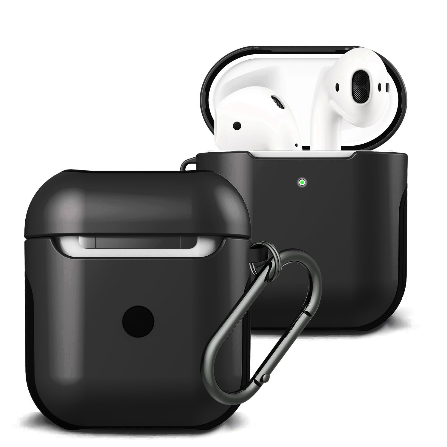 Amazon Basics Elite Shock-Absorbing Protective Case with Keychain for AirPods 1 and 2 | Visible Front LED (Black)
