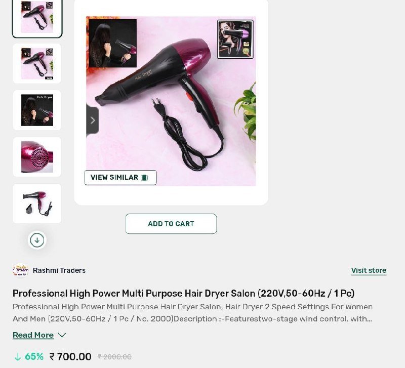 Professional High Power Multi Purpose Hair Dryer Salon (220V,50-60Hz / 1 Pc)