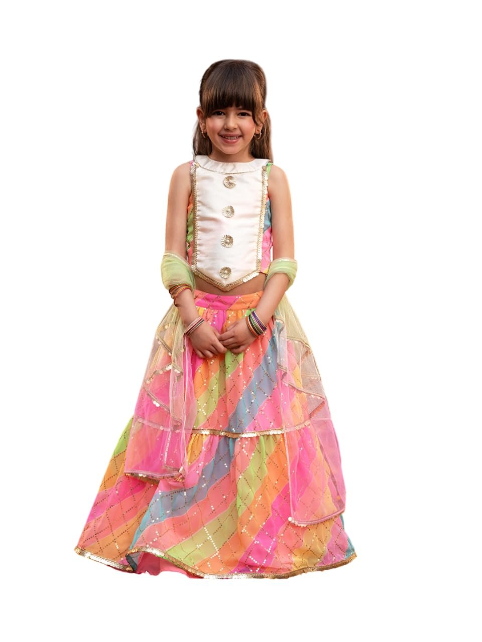 Pspeaches Girls 3-Piece Halter Neck Sleevless Georgette Lehenga, Choli & Dupatta