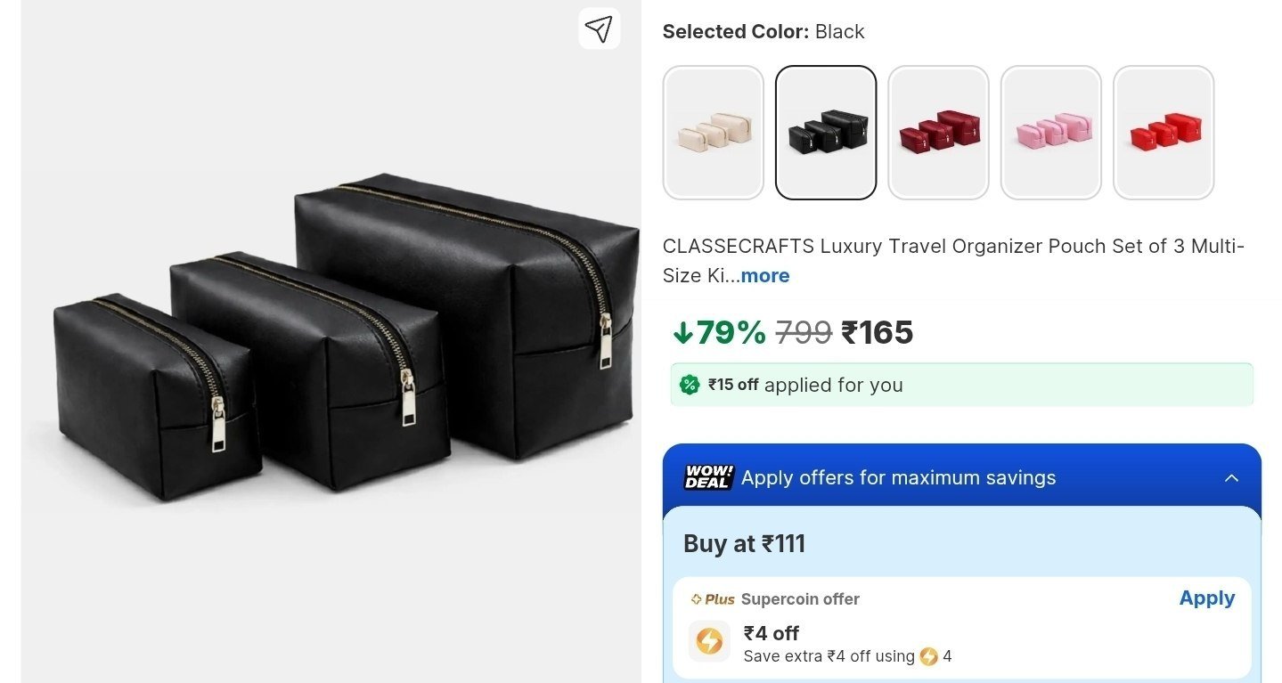 CLASSECRAFTS Luxury Travel Organizer Pouch Set of 3 Multi-Size Kit for Men & Women Black - Price in India | Flipkart.com