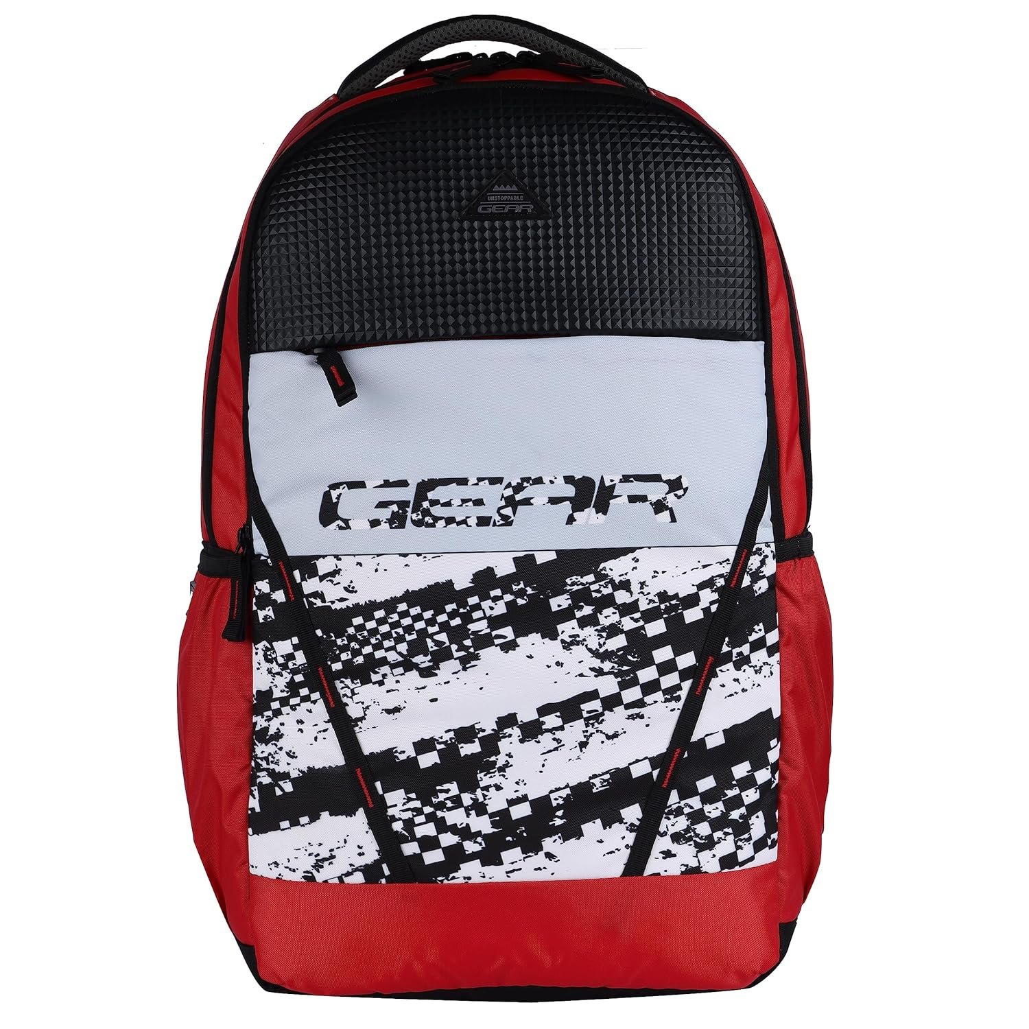 Gear School Bp04 38L Large Water Resistant School Bag/Casual 5 Compartment Backpack/Daypack/Travel Standard Backpack/Kids Bag/College Bag For Boys/Girls/Men/Women (Red-Black)