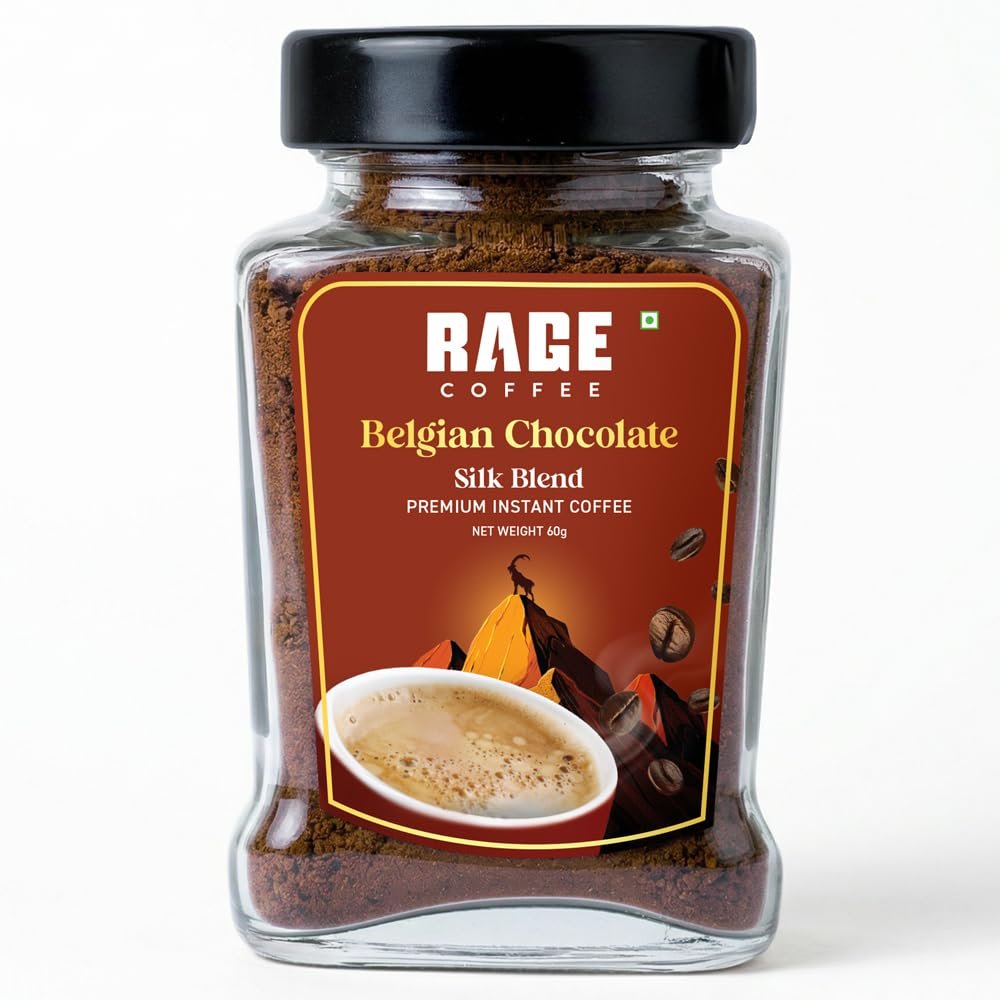 Rage Coffee Silk Blend Instant Coffee | Belgian Chocolate Silk Blend Flavoured Coffee 60 GMs | Premium, Bold & Smooth