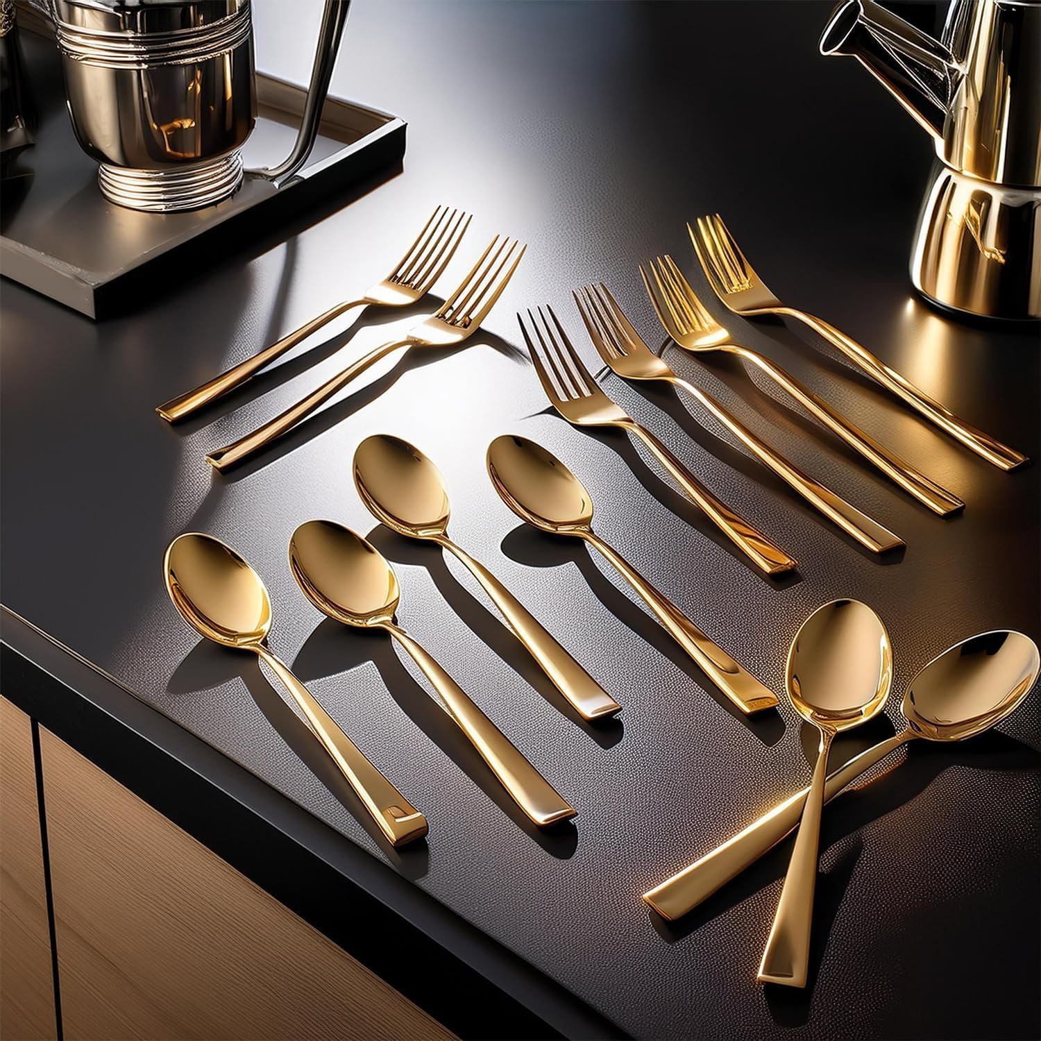Frenchware Set of 12 Stainless Steel 6 Dinner Fork, 6 Spoons Sets, PVD Gold | 100% Food Grade, Non Toxic, Anti-Rust, Dishwasher Safe, Perfect for Gifting