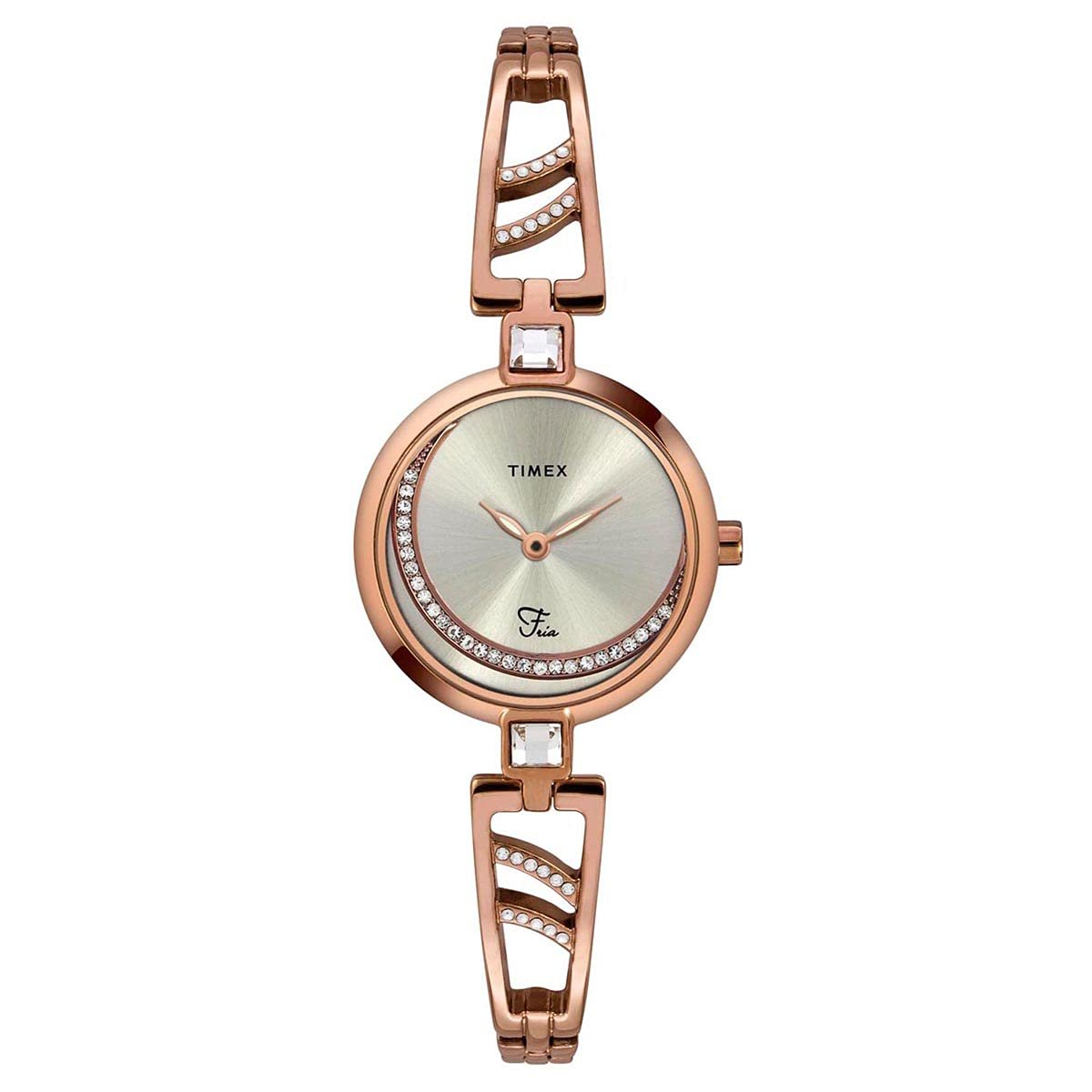 TIMEX Fria Women Round, Cushion, Rectangular, and Rhombus Dial Case 2 Hands Function Rose Gold and Silver Watch
