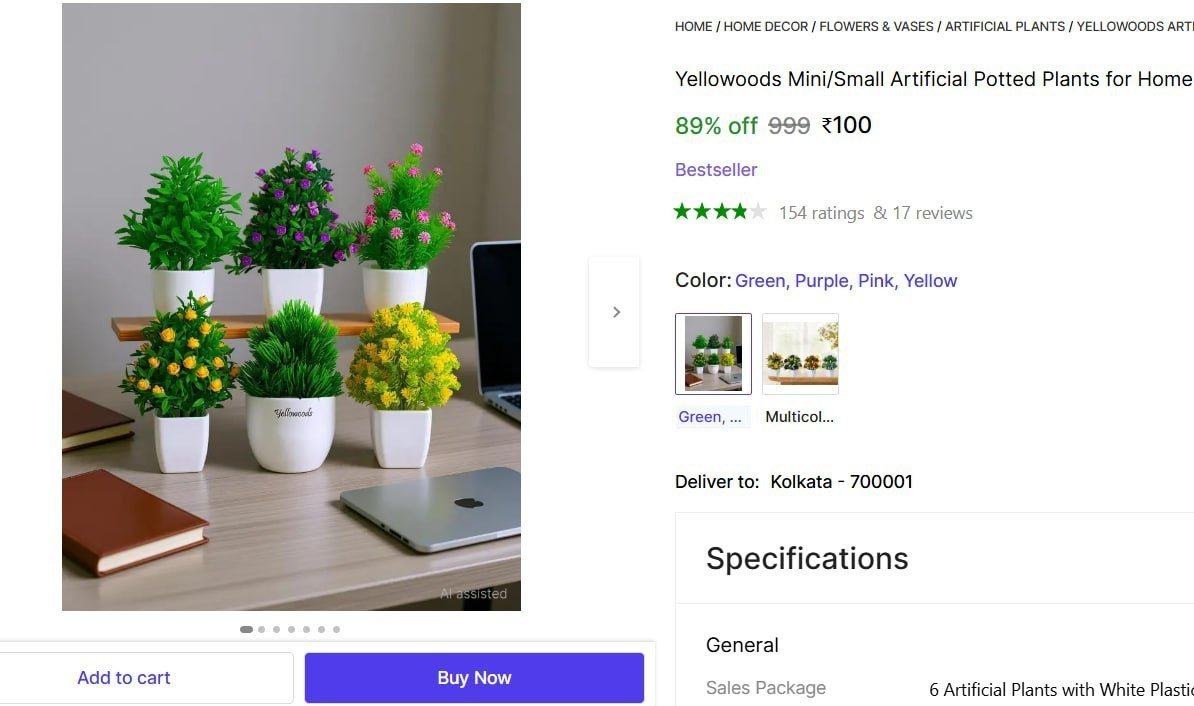 Yellowoods Mini/Small Artificial Potted Plants for Home,Office Table Decoration(Pack Of 6) Bonsai Wild Artificial Plant  with Pot Price in India - Buy Yellowoods Mini/Small Artificial Potted Plants fo