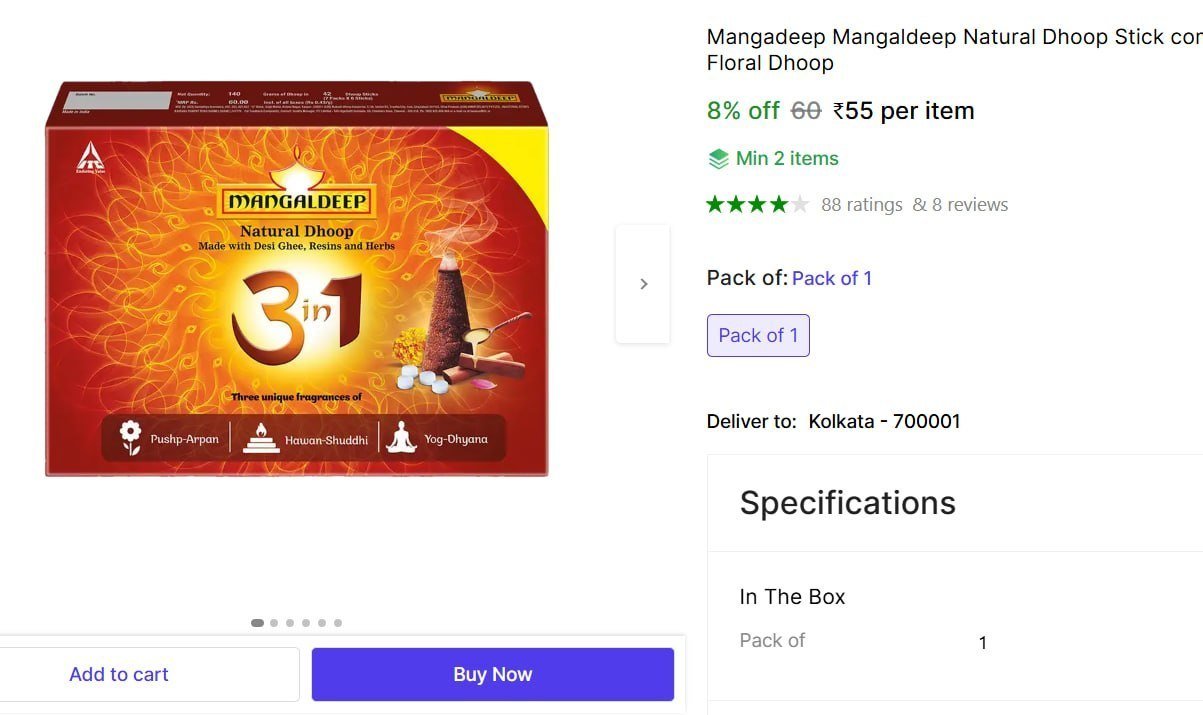 Mangadeep Mangaldeep Natural Dhoop Stick combo 3in1 made with desi ghee (140 gm) -Rs. 60 Floral Dhoop Price in India - Buy Mangadeep Mangaldeep Natural Dhoop Stick combo 3in1 made with desi ghee (140 