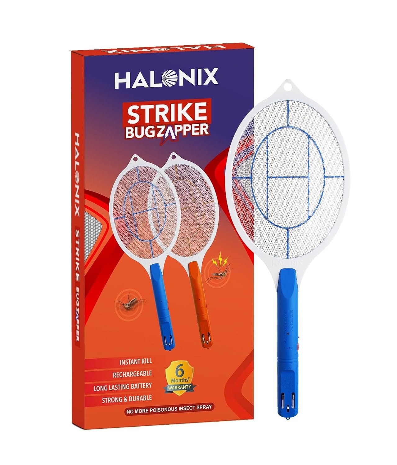 Halonix Bug Zapper Anti-Mosquito Racquet, Insect Killer Bat with Rechargeable 400 mAh Battery | Mosquito bat | Fly swatter | Orange