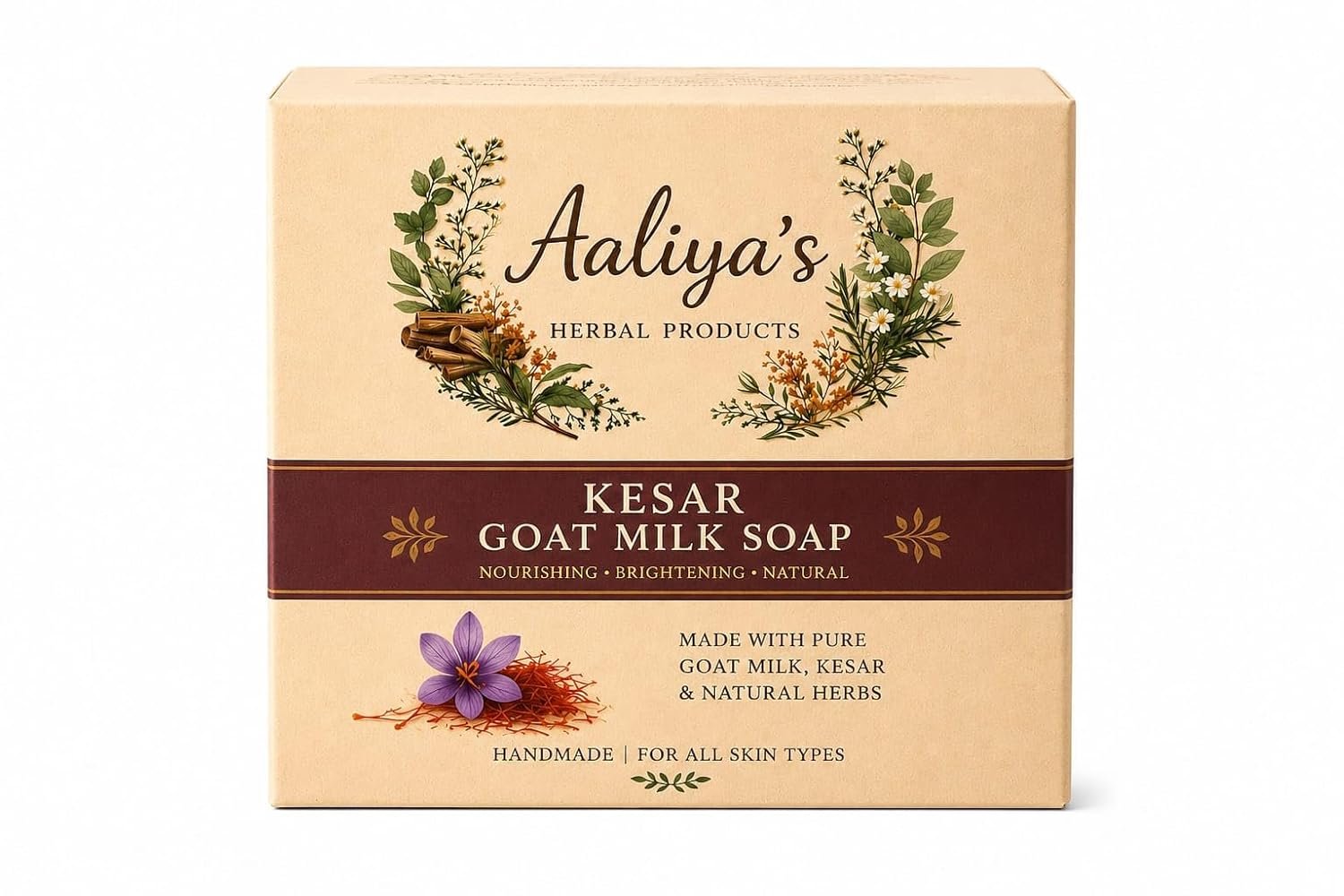 Aaliya's Herbal Products Kesar Goat Milk Soap, Nourishing, Brightening, Natural, Handmade, for All Skin Types