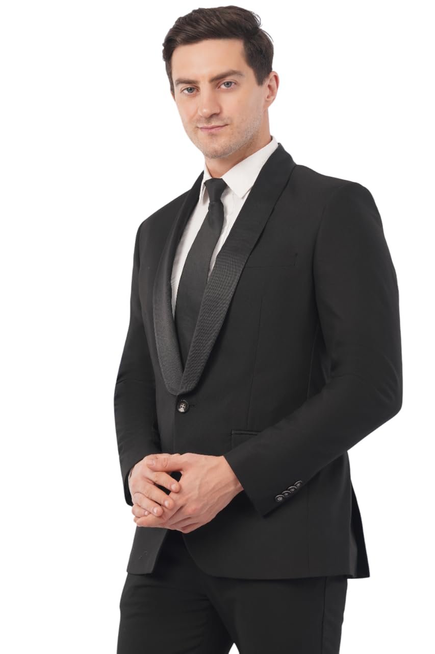 SaintX Men's Premium Tuxedo Casual Blazer | Italian Slim Fit | Fully Lined | Shawl Collar | Stretchable Fabric | Designer Coat | Suitable for All Occasions (JK02)
