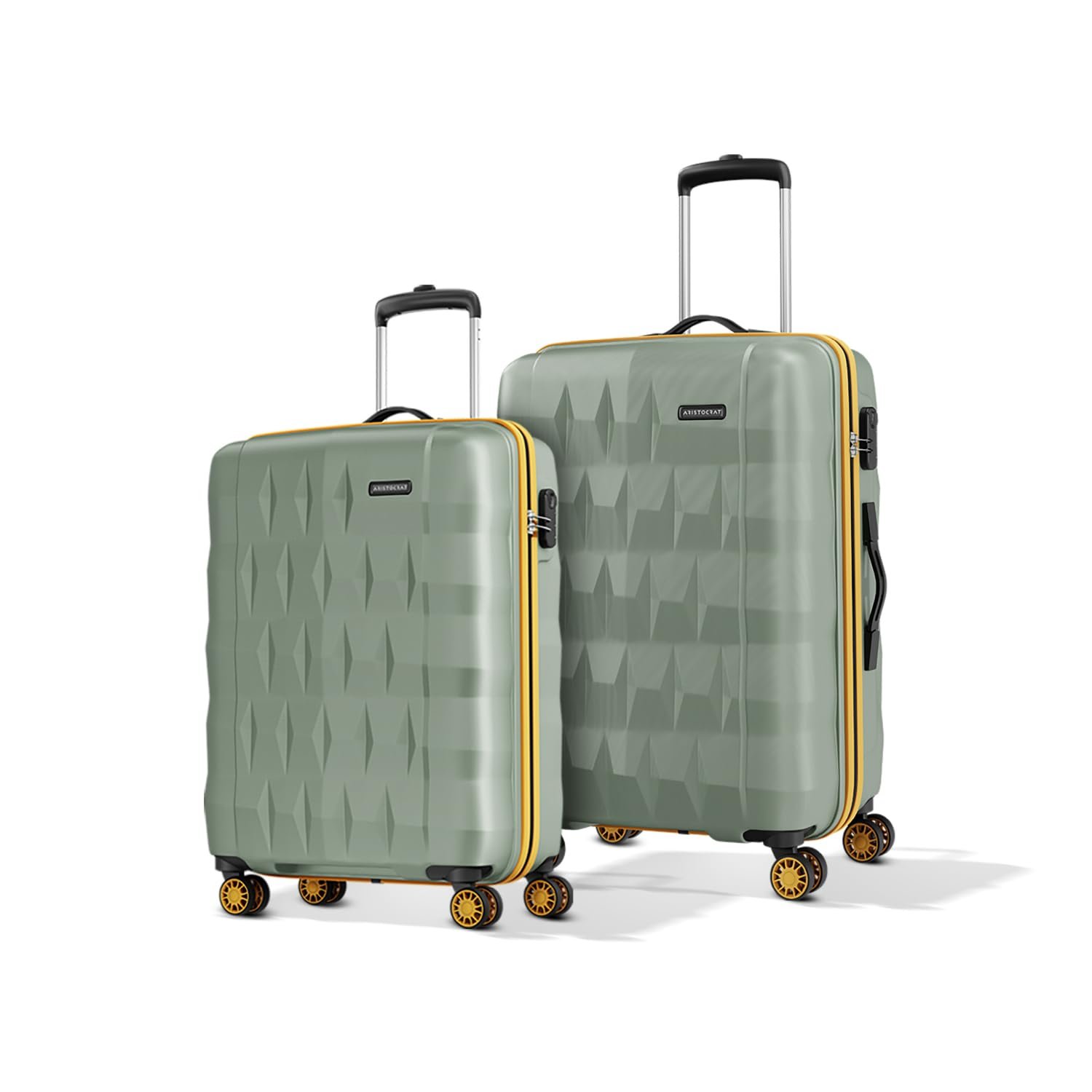 Aristocrat Comet Set of 2 (Cabin+Medium) Hard Case Trolley Bags, Green | 8-Wheels, Durable Case, Spacious, Combination Lock, Sturdy Zipper, Lightweight Travel Luggage, 3-Year Global Warranty