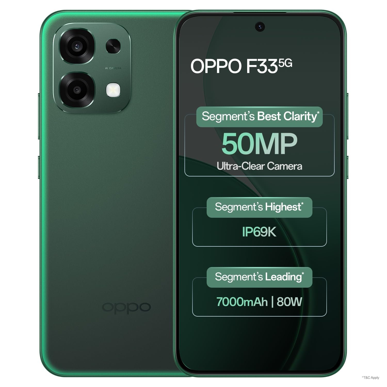 Oppo F33 5G Smartphone (6GB RAM, 128GB Storage, Forest Green) |50MP AI Camera |7000mAh Long Battery |45W Fast Charging-with No Cost EMI/Bank Offers