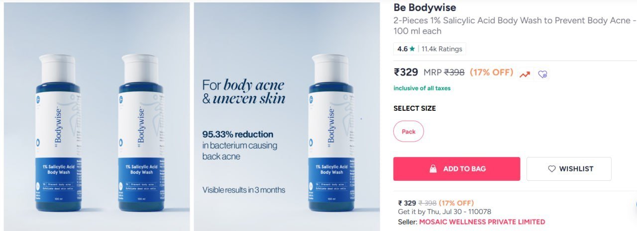 Buy Be Bodywise 2 Pieces 1% Salicylic Acid Body Wash To Prevent Body Acne   100 Ml Each -  - Personal Care for Unisex