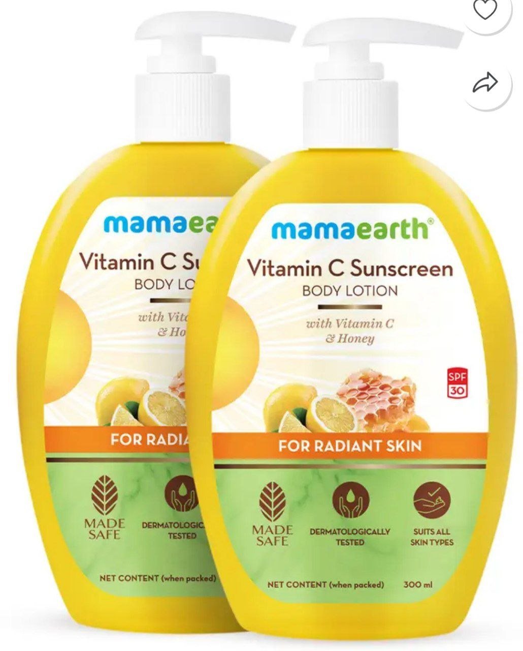 Mamaearth Vitamin C Sunscreen Body Lotion SPF 30 - 300 ml (Pack of 2) - Price in India, Buy Mamaearth Vitamin C Sunscreen Body Lotion SPF 30 - 300 ml (Pack of 2) Online In India, Reviews, Ratings &