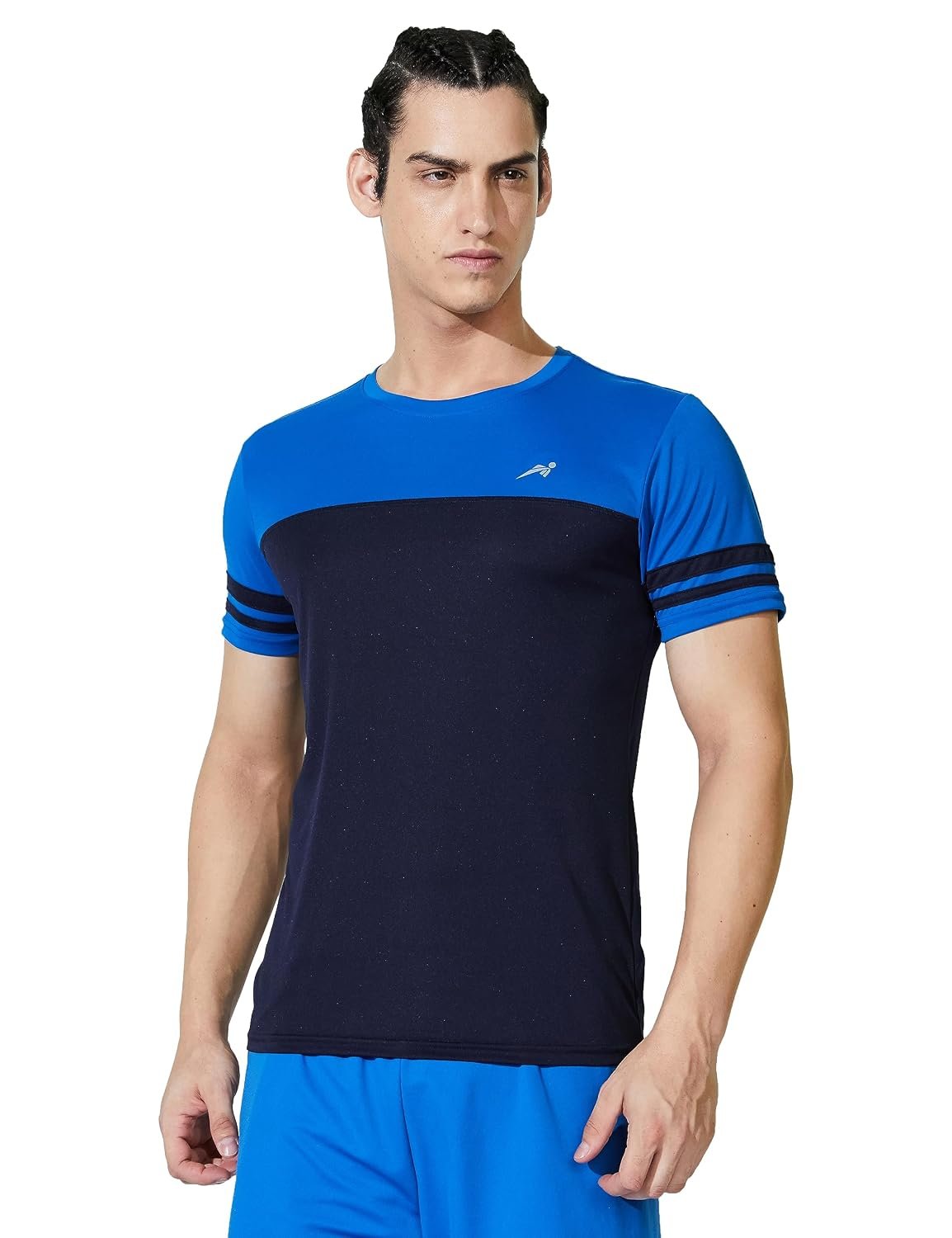 Amazon Brand - Symbol Men's Color Block Active Regular Fit Sports T-Shirt | Round Neck | Half Sleeve (Available in Plus Sizes)