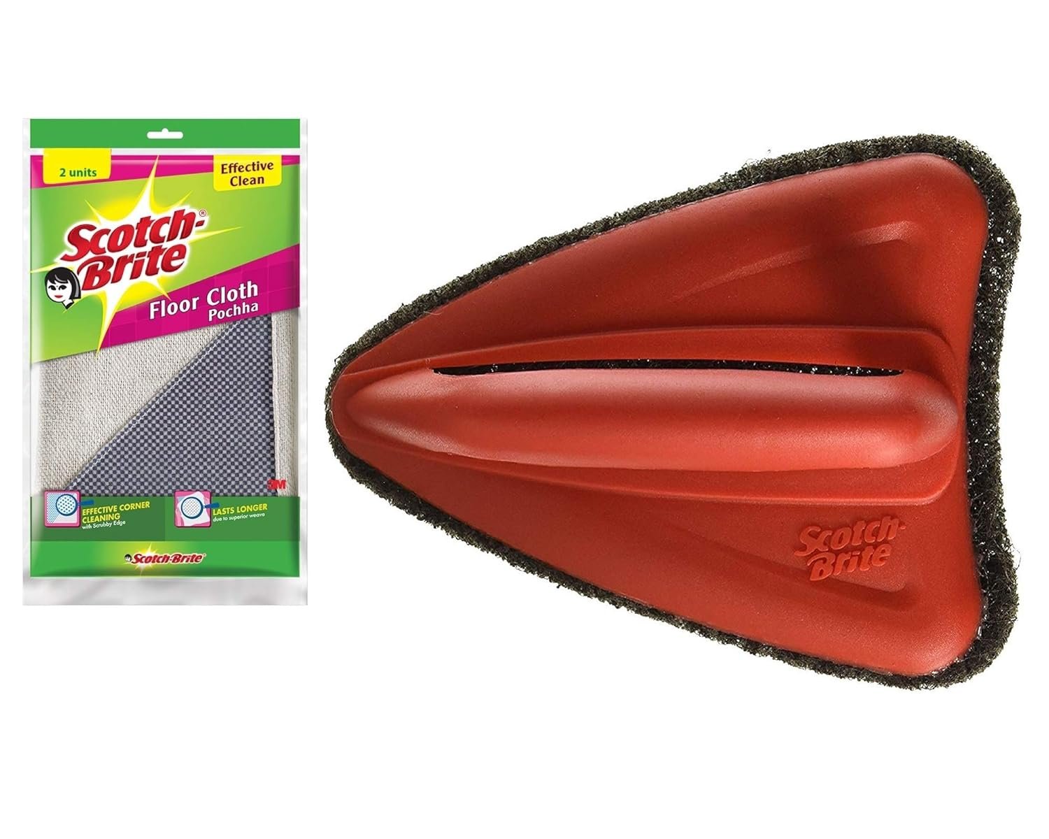 Scotch-Brite 2 Piece Floor Cleaning Cloth and 1 Piece Jet Scrubber Brush Tough (Multicolour)