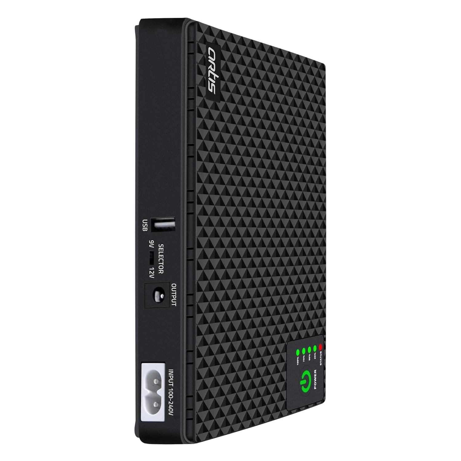 Artis AR-MINIDC-2 Mini UPS for WiFi Router/Modem/Set top Box Devices. 8800mAh Battery Supports 9V/12V-1A/1.5A/2A Routers. USB Port for Phone Charging, Battery Level Indicators. BIS Certified