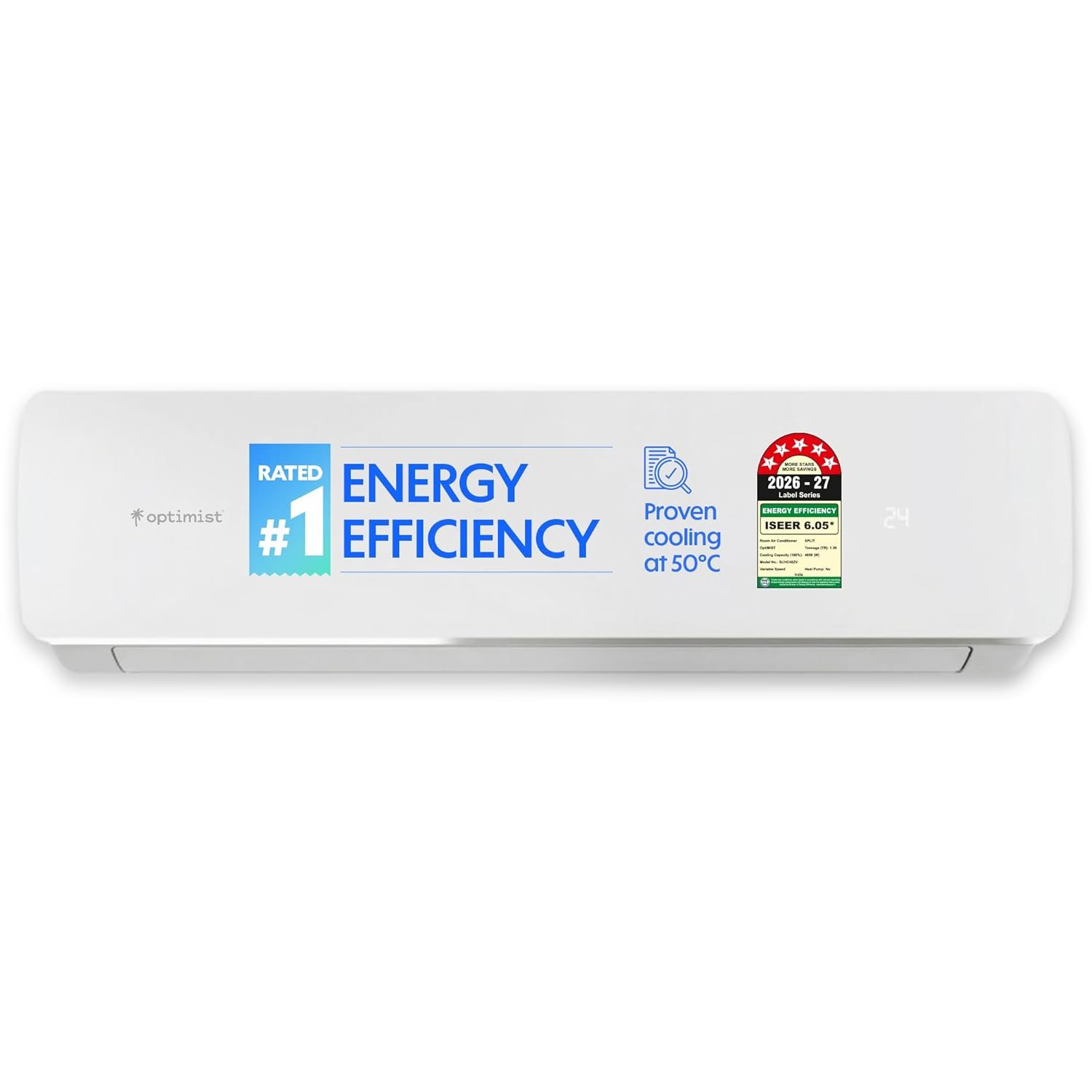 Optimist 1.39 Ton 5 Star WiFi Inverter Split AC | ₹40/day Lowest Bill | 5-Yr Warranty | ISEER 6.05 | 50°C Tested Cooling | Turbo+ up to 1.9 Ton Cooling | In-App Gas Level Indicator