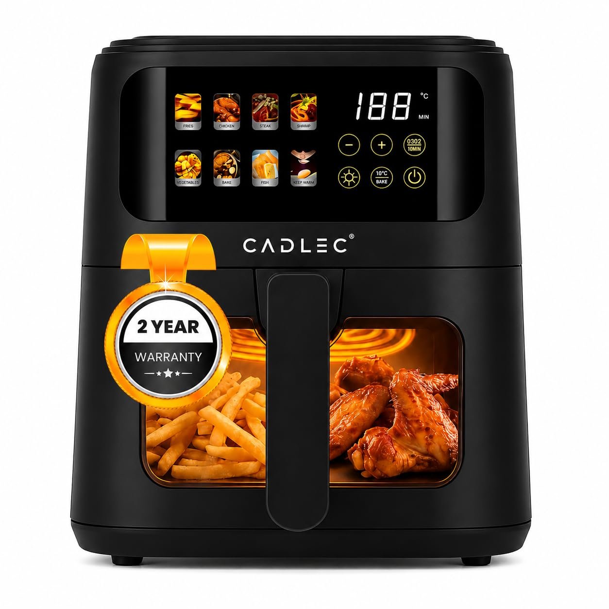 Cadlec SmartFry 1400W Digital Air Fryer | 360° Rapid Air Circulation, 8 Preset Menus, Touch Control Panel, 5L Non-Stick Basket, Low Oil Cooking, 2-Year Warranty, Black