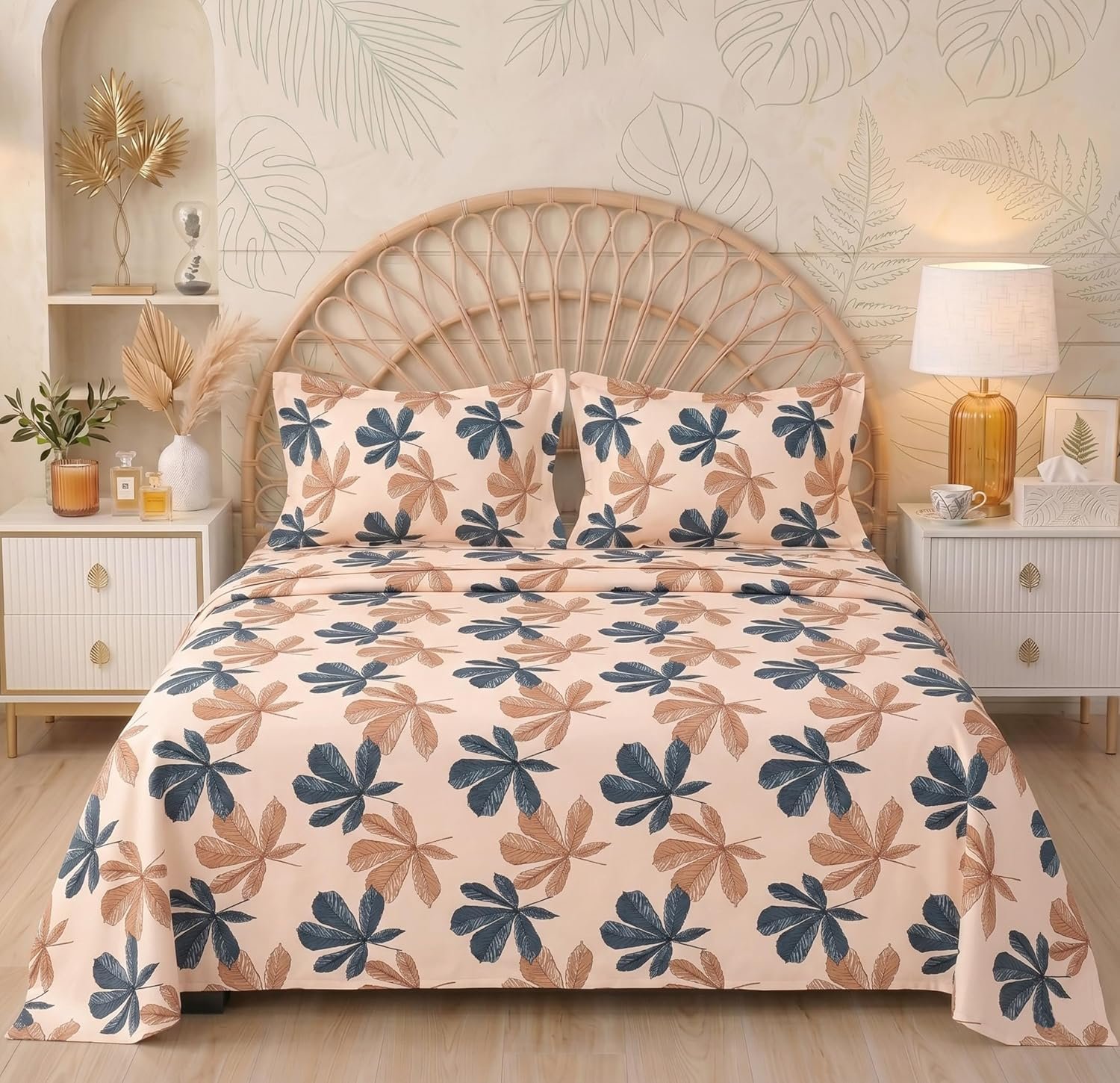BSB HOME Cotton Flat Bedsheet with 2 Pillow Covers, 240 TC Soft Double Bed Sheet, Breathable & Comfortable for All Seasons – 86 x 88 Inches (218 x 224 cm) (Blush Sand)