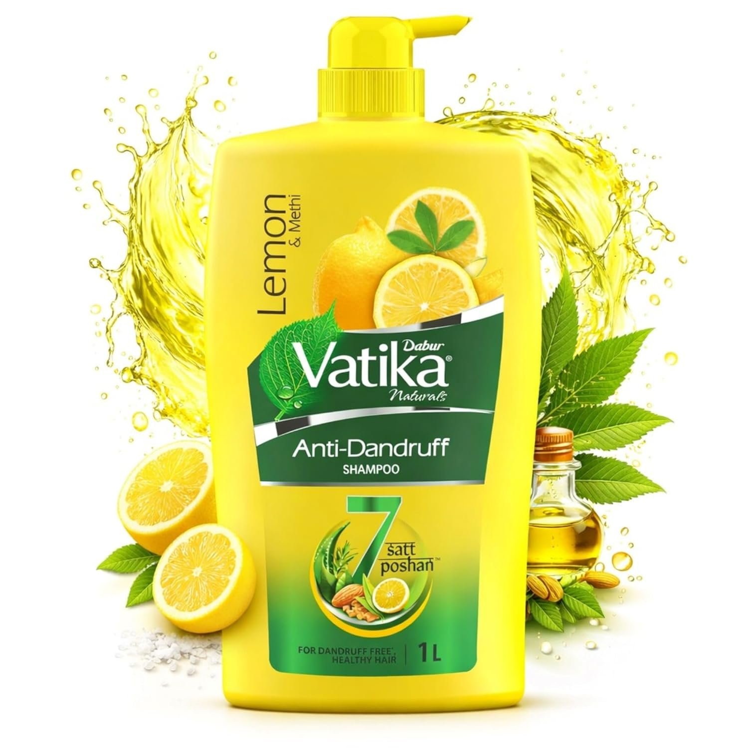 Dabur Vatika Naturals Anti Dandruff Shampoo - 640 ml | 7 Natural Herb Extracts | Contains Lemon, Methi & Tea Tree Oil | Exfoliates Flaky Scalp for Dandruff-Free Hair | Everyday Shampoo for Women &