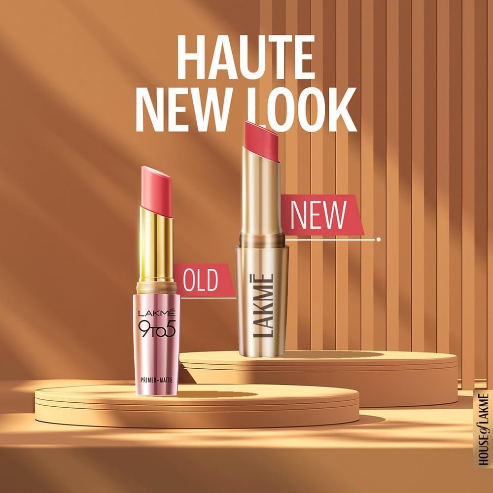 LAKMÉ LAKM Lakme Powerplay Priming Matte Lipstick, Smooth Finish, Lightweight Smudgeproof, Lasts 16hrs, Hydrates Lips, Rosy Sunday, 3.6g