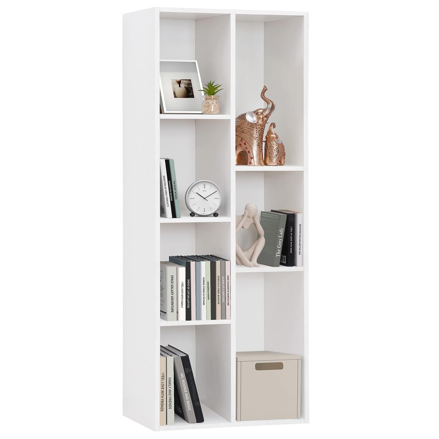 ABOUT SPACE 5 ft Book Shelf - 7 Cubes Engineered Wood DIY Book Rack Multipurpose Book Stand for Home Library Study Room Open Storage Organizer for Bedroom Living Room (White - L50 x B32.5 x H152.5 cm)