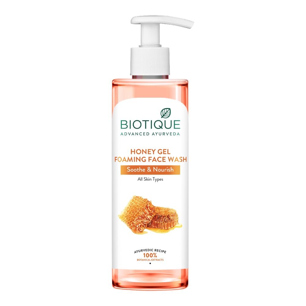 Biotique Honey Gel Soothe & Nourish Foaming Face wash | Soap Free Formula | Reduce Dryness | 100% Botanical Extracts | Suitable for All Skin Types | 250ml