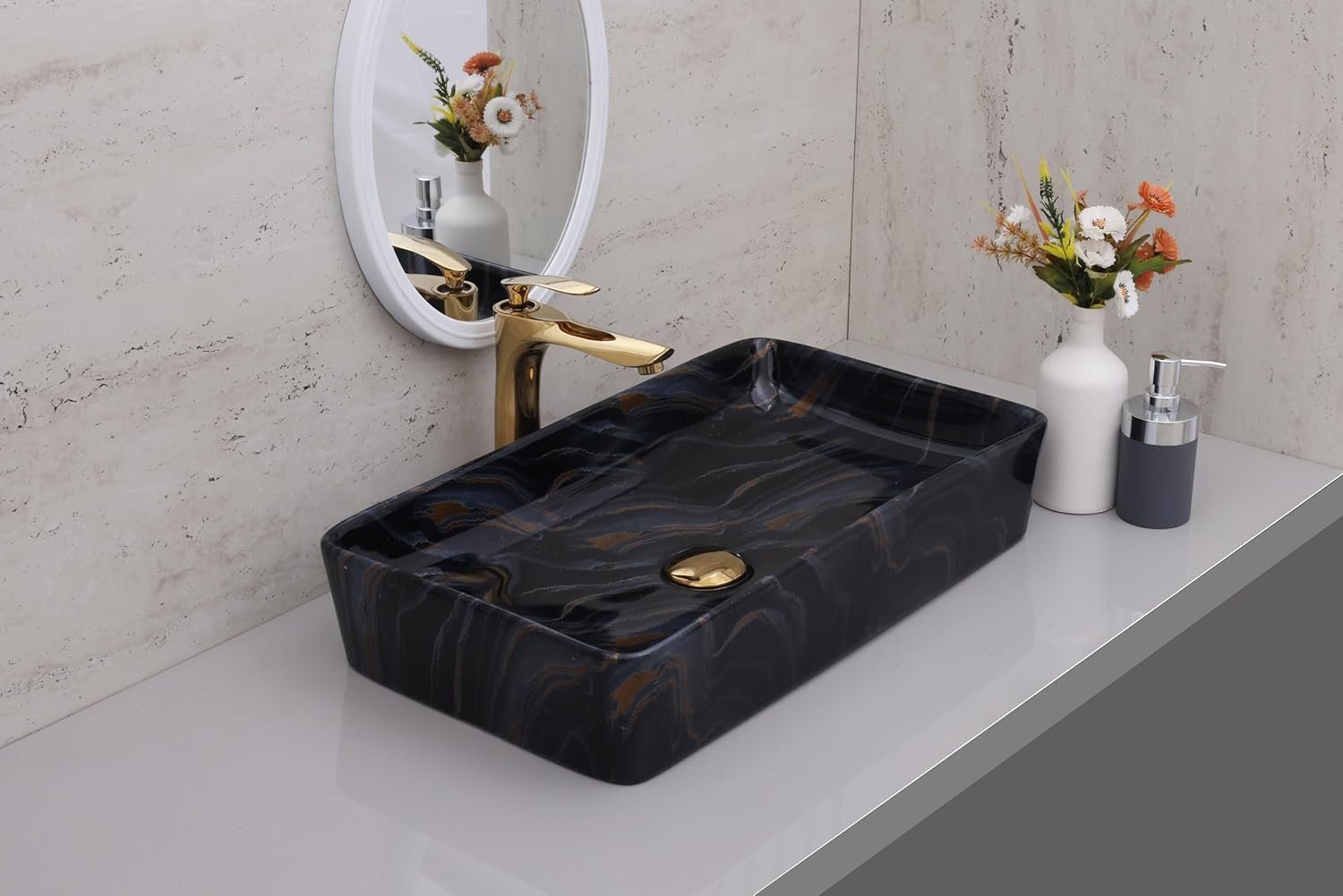 Hisre Luxury Wash Basin For Living Room, Bathroom, Hotel | Over Counter Bathroom Basin | Counter Top Bathroom Sink | Wash Basin For Restaurant, Hotel (24 x 14 x 5 Inch)