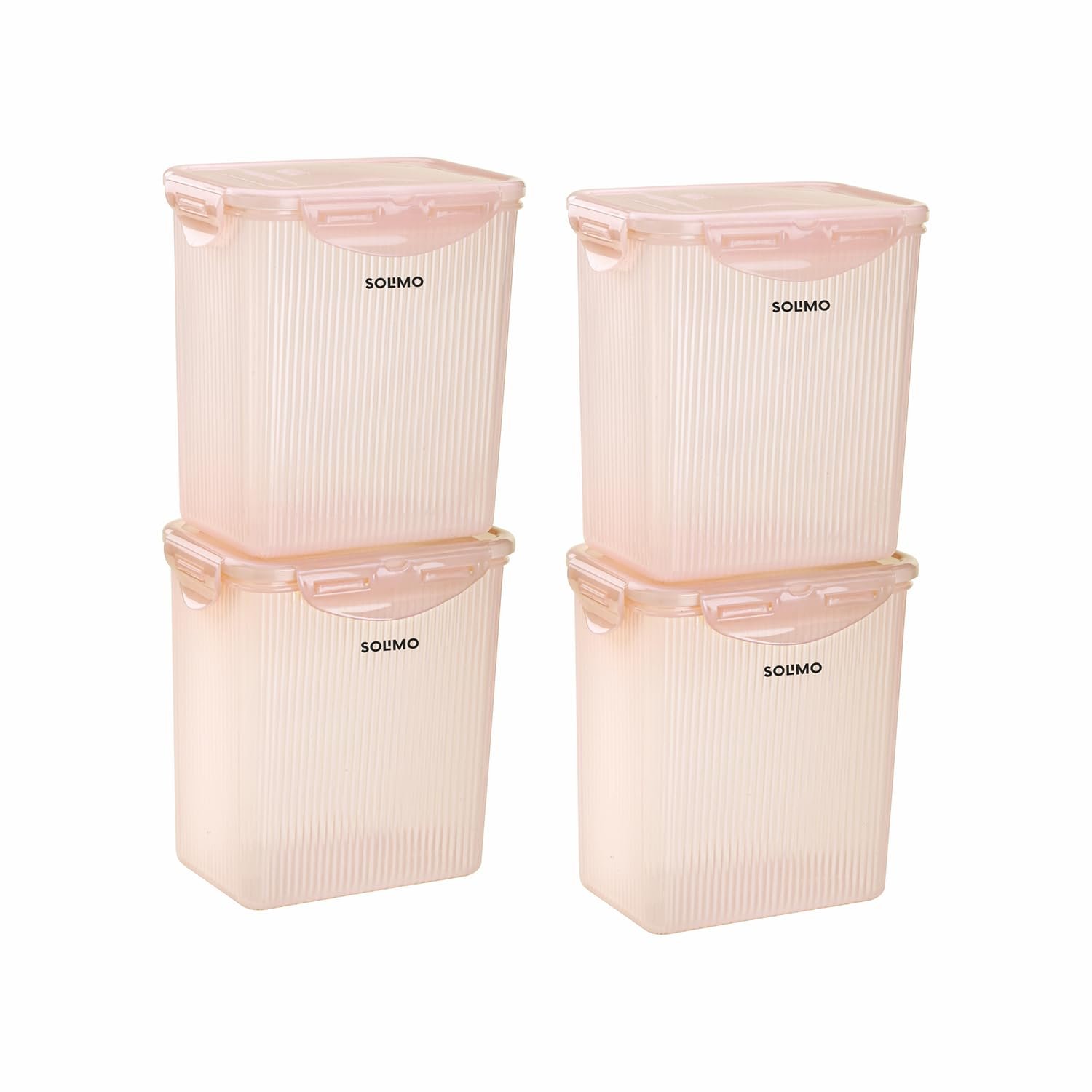 Amazon Brand - Solimo Linea 4 Side Lock Airtight Plastic Storage Containers Food Grade Set of 4 (1.5L Each) | BPA-Free Durable Kitchen Storage | Stackable Pantry & Meal Prep Containers, Coral Peac