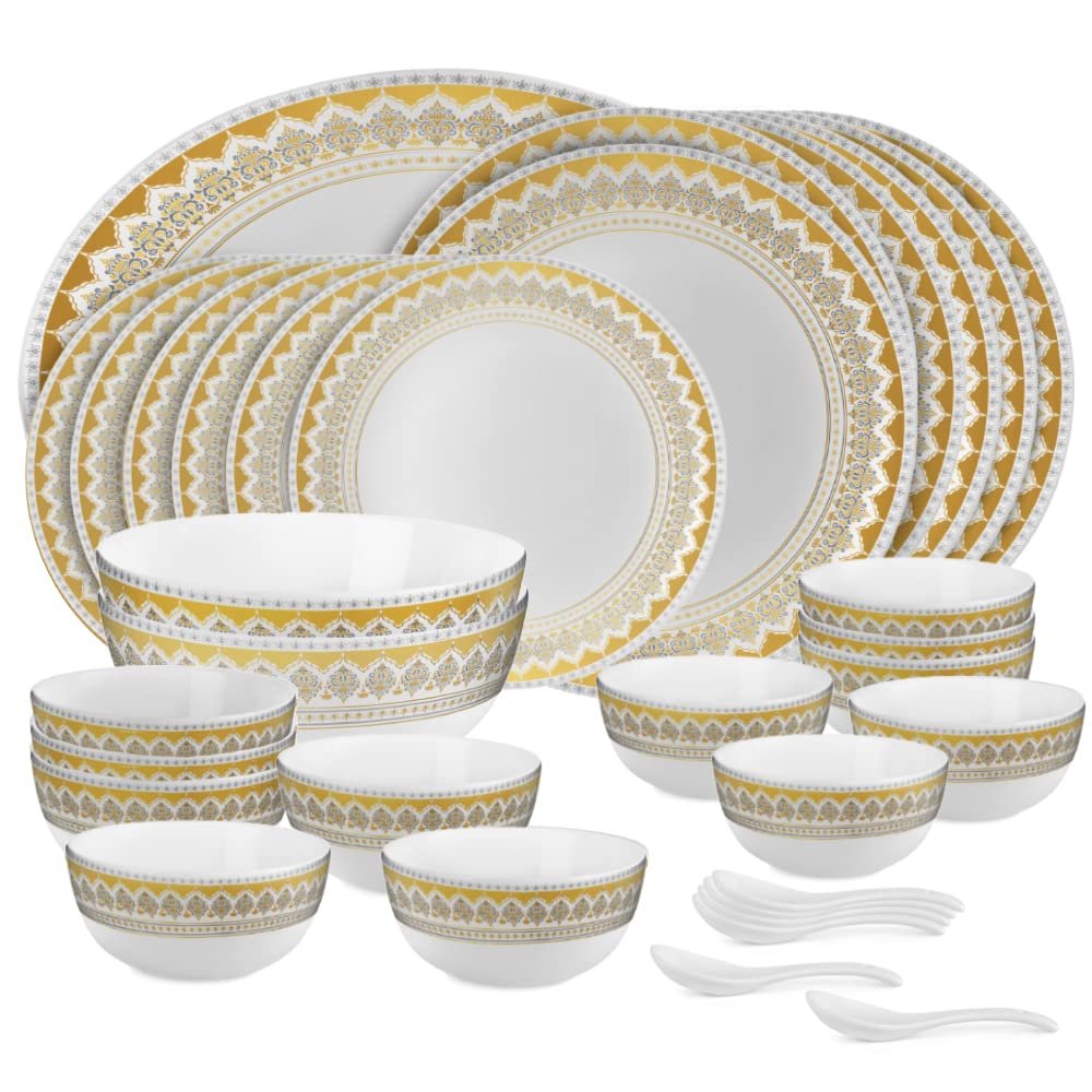 Cello Opalware Divine Victoria Dinner Set, 33 Units, White, Large