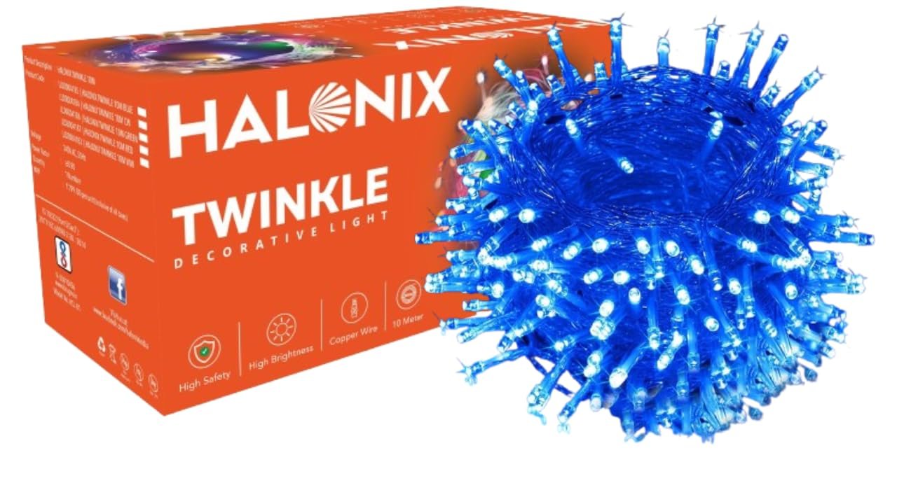 Halonix Twinkle 10Meters Blue 46 Led Decorative Copper String Light | Diwali Light | Fairy Light | Festival Light | Curtain Light for Decoration | Ladiya for Diwali, Christmas