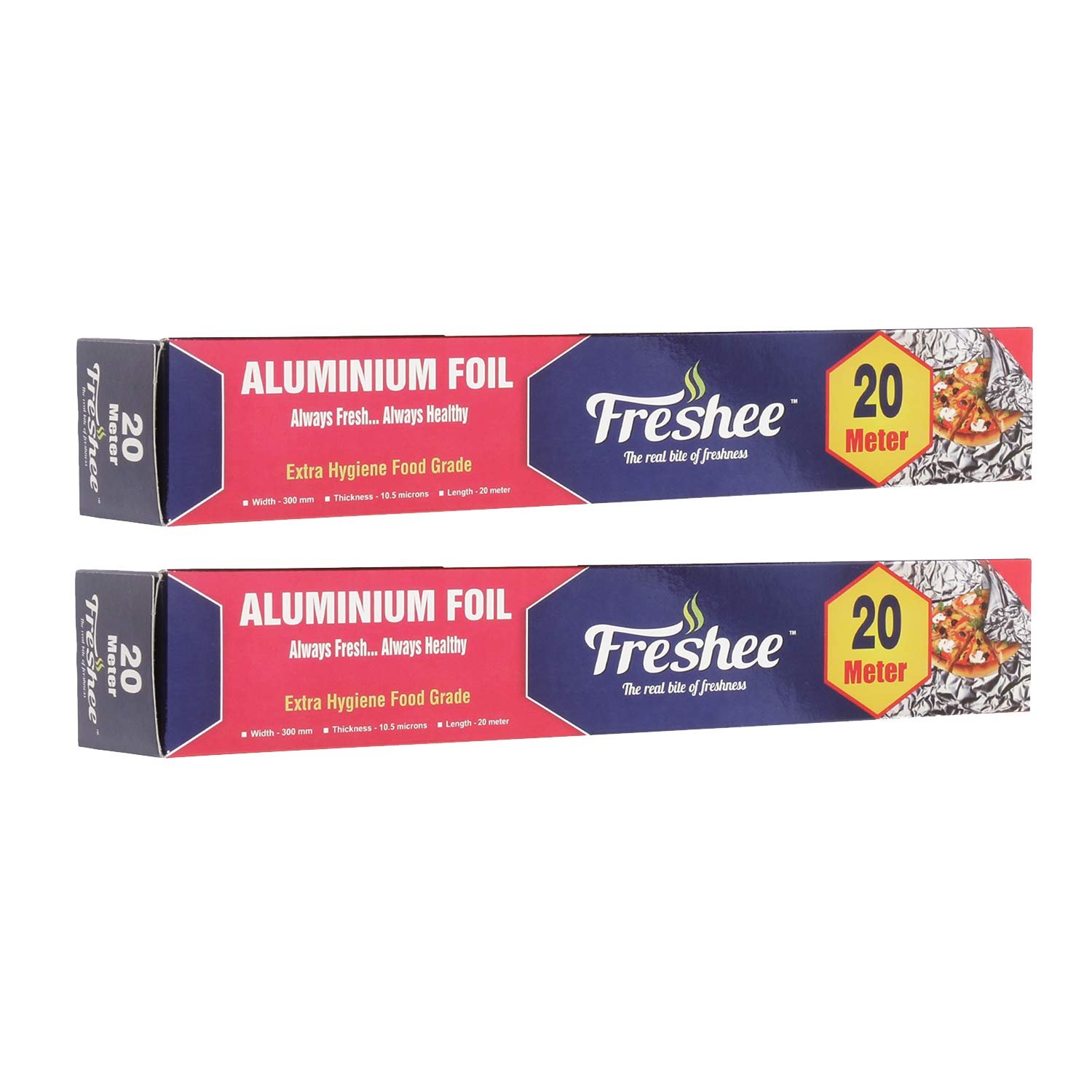 Freshee 20m Disposable Silver Foil Roll for Food Wrapping, Pack of 2 11 Micron Thick Aluminium Foil for Reheating Baking Roasting Freezing Food for Parcel and Delivery