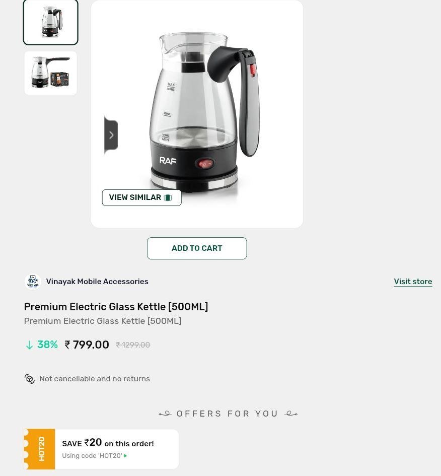 Premium Electric Glass Kettle [500ML]