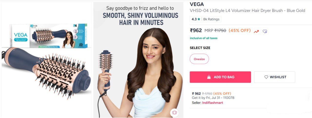 Buy VEGA VHSD 04 LitStyle L4 Volumizer Hair Dryer Brush   Blue Gold -  - Personal Care for Unisex