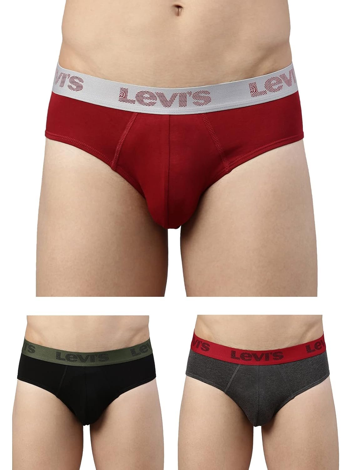 Levi's 066 Brief for Men | Cotton Stretch Fabric | Durable & Breathable Underwear for Men | Anti-Roll Waistband | Extra Supportive Gusset | Functional Fly | Dual Layer 3D Pouch | Tagless | Pac