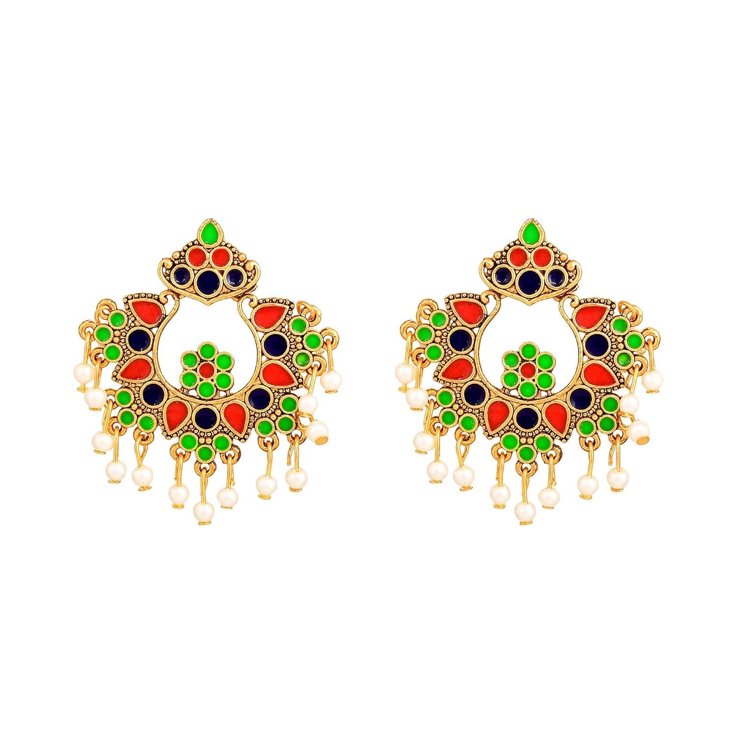Yellow Chimes Beautifully Enamelled Gold Plated Meenakari Chand Bali Earrings for Women and Girls…