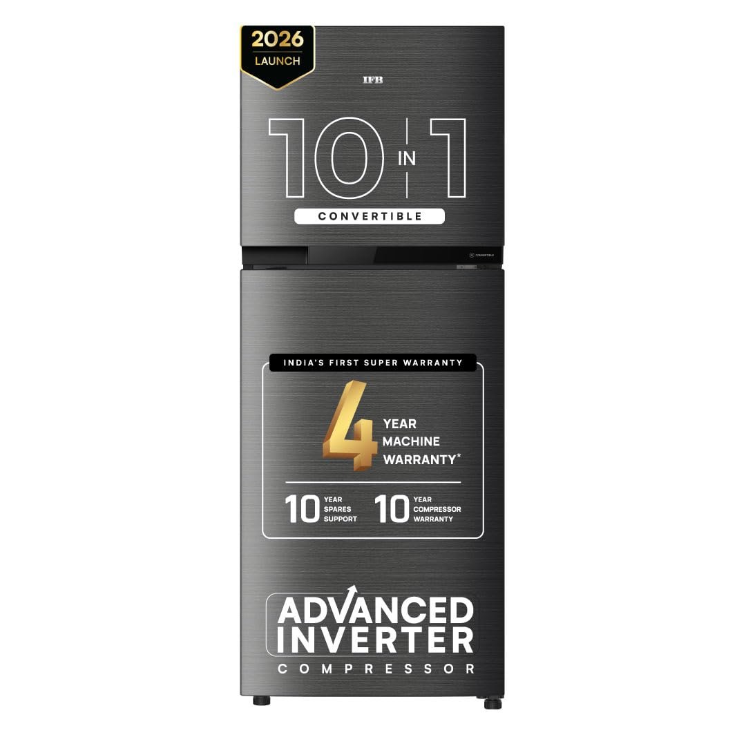 IFB 241L 3 Star 10 in 1 Convertible, Advanced Inverter Frost-Free Double Door Refrigerator with 30 Hrs Cooling Retention, Freezer LED & 4 Year Super Warranty (2026, IFBFF-291CYOSETM, Onyx Grey)