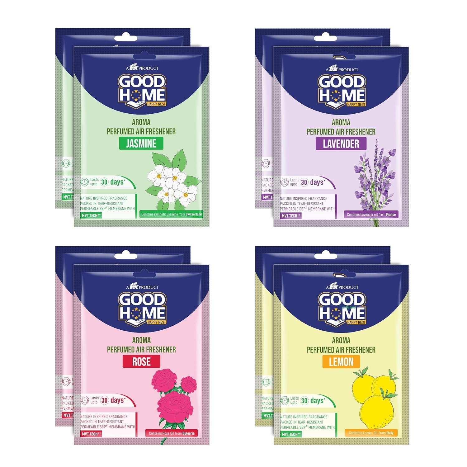 Good Home Aroma | For Bathroom & Toilet Air Freshener (pack of 8)| Fragrance of Citrus, Rose, Jasmine, Lavender Lasts Up to 30 days (80g)