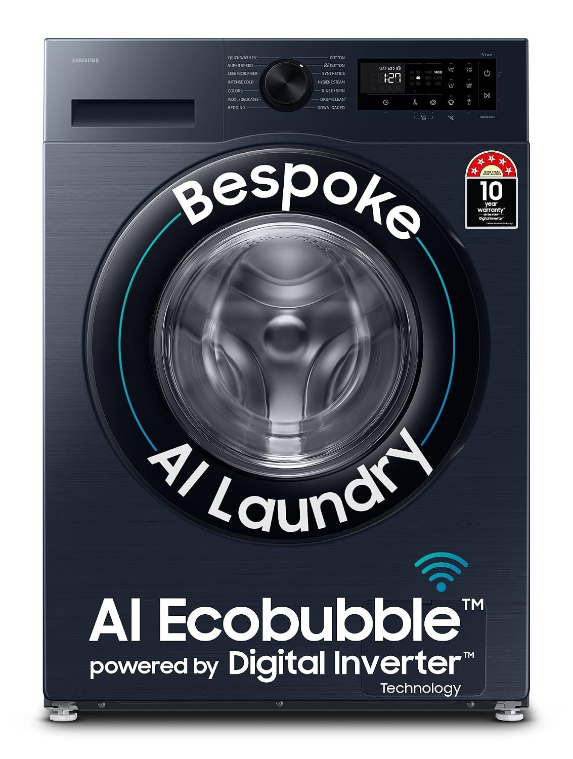 Samsung 12 kg, 5 Star, Super Speed, Wi-Fi, Hygiene Steam with Inbuilt Heater, Digital Inverter, Fully-Automatic Front Load Washing Machine (WW12DG5B24ASTL, Navy)