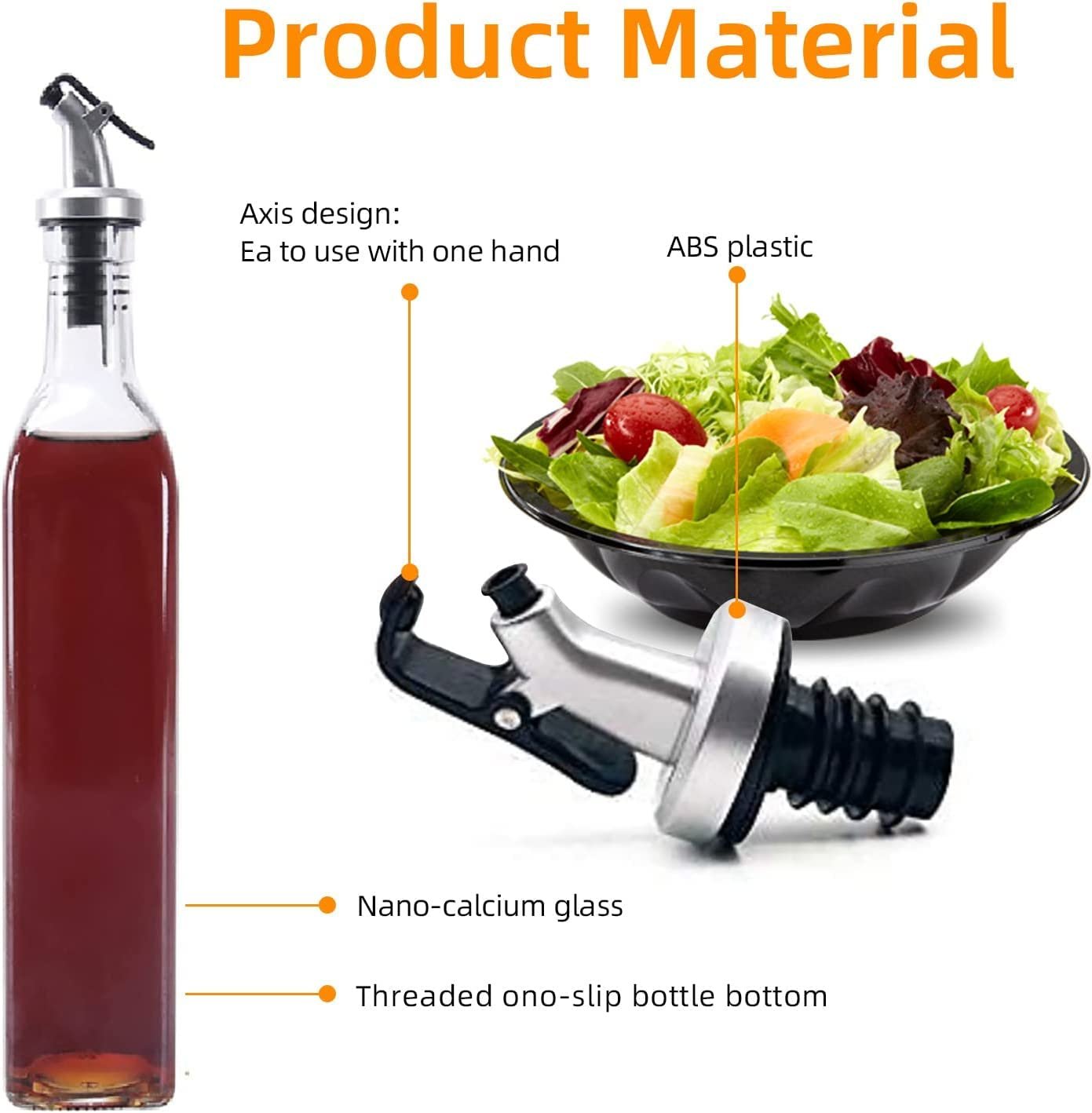 Kettlekane 500 ml Glass Oil Dispenser Bottle with Silicon Funnel, Leak-Proof Cork, Oil Bottle (2 pcs Oil Bottle + 1 pc Silicon Funnel)