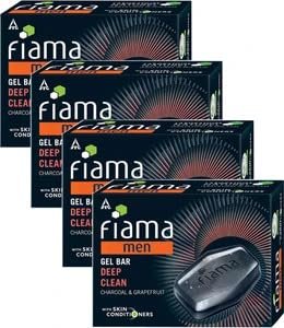 Fiama Men Deep Clean Gel Bar, With Charcoal, Grapefruit & Skin Conditioners, 500g (125g - Pack of 3+1),Skin Friendly pH, Soap for Men, For All Skin Types
