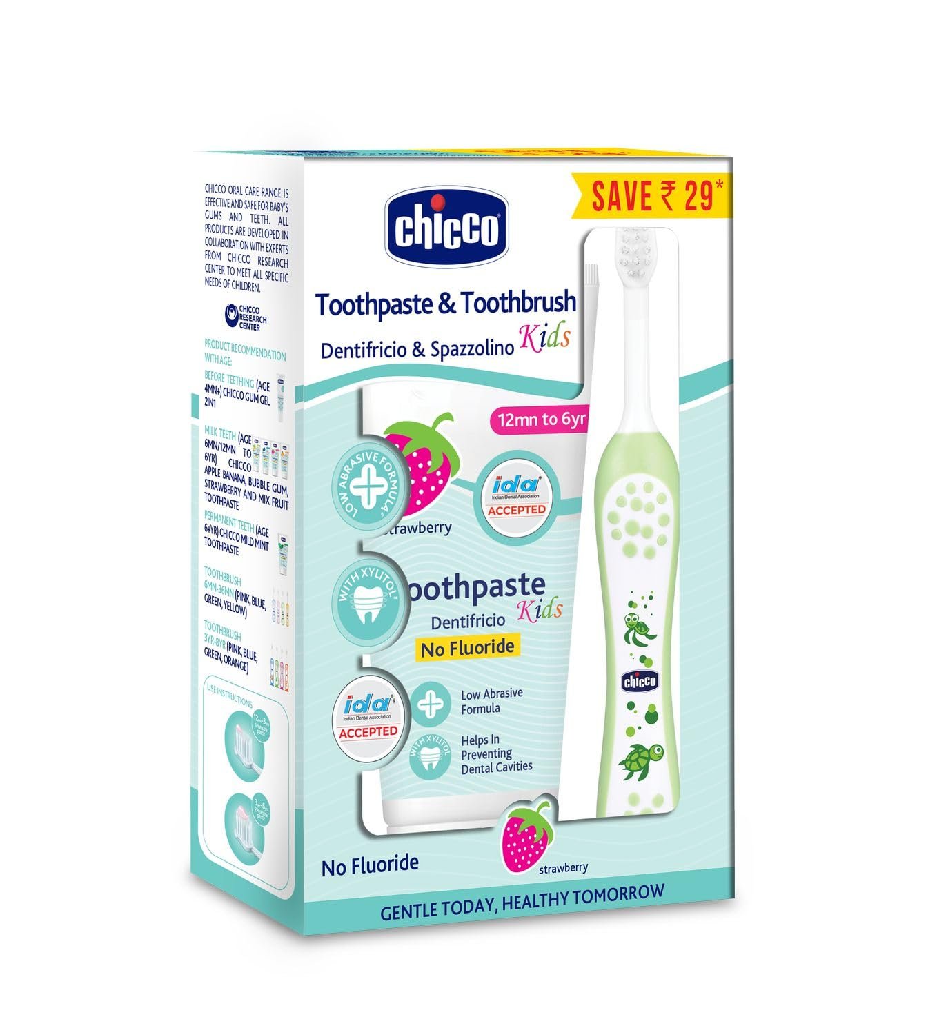 Chicco Toothpaste Strawberry + Chicco Brush Green 6-36M