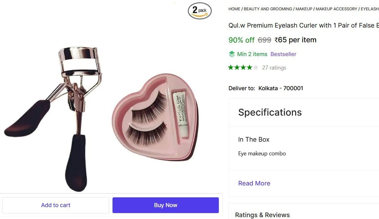 Qul.w Premium Eyelash Curler with 1 Pair of False EyeLashes Price in India - Buy Qul.w Premium Eyelash Curler with 1 Pair of False EyeLashes online at Shopsy.in