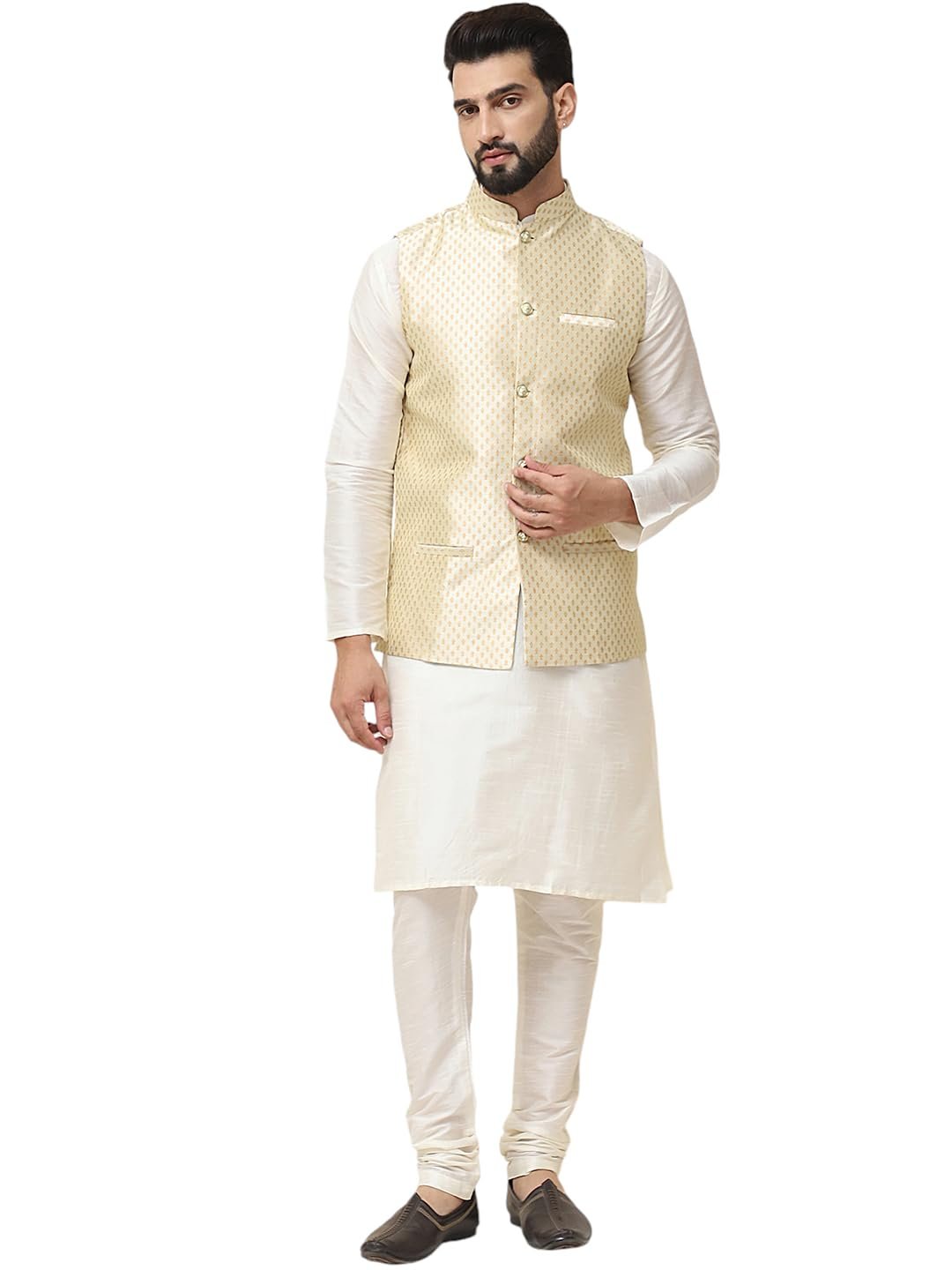 SOJANYA (Since 1958 Men's Silk Blend Kurta Pyjama & Self Design Nehru Jacket Combo