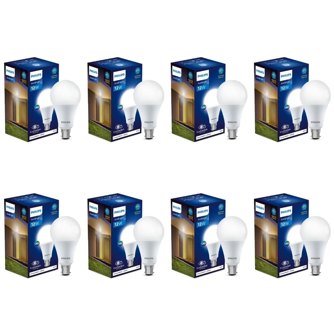PHILIPS Base B22 12-Watt (Pack of 8, Cool Day Light)